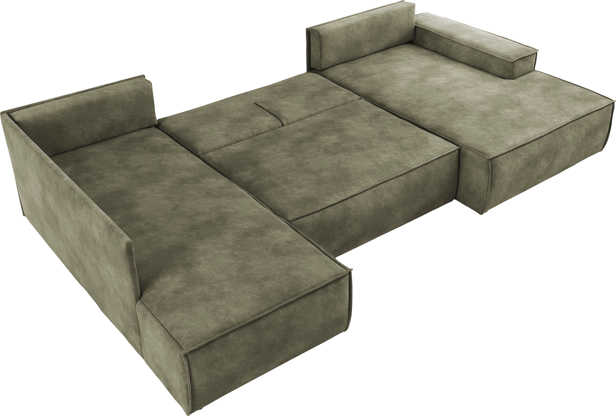 Home affaire Wohnlandschaft »SHERWOOD 329 cm, U-Form, Schlafsofa,«, Schlaffunktion m. Bettkasten (194x139 cm), Cord, Vintage, Samtvelours