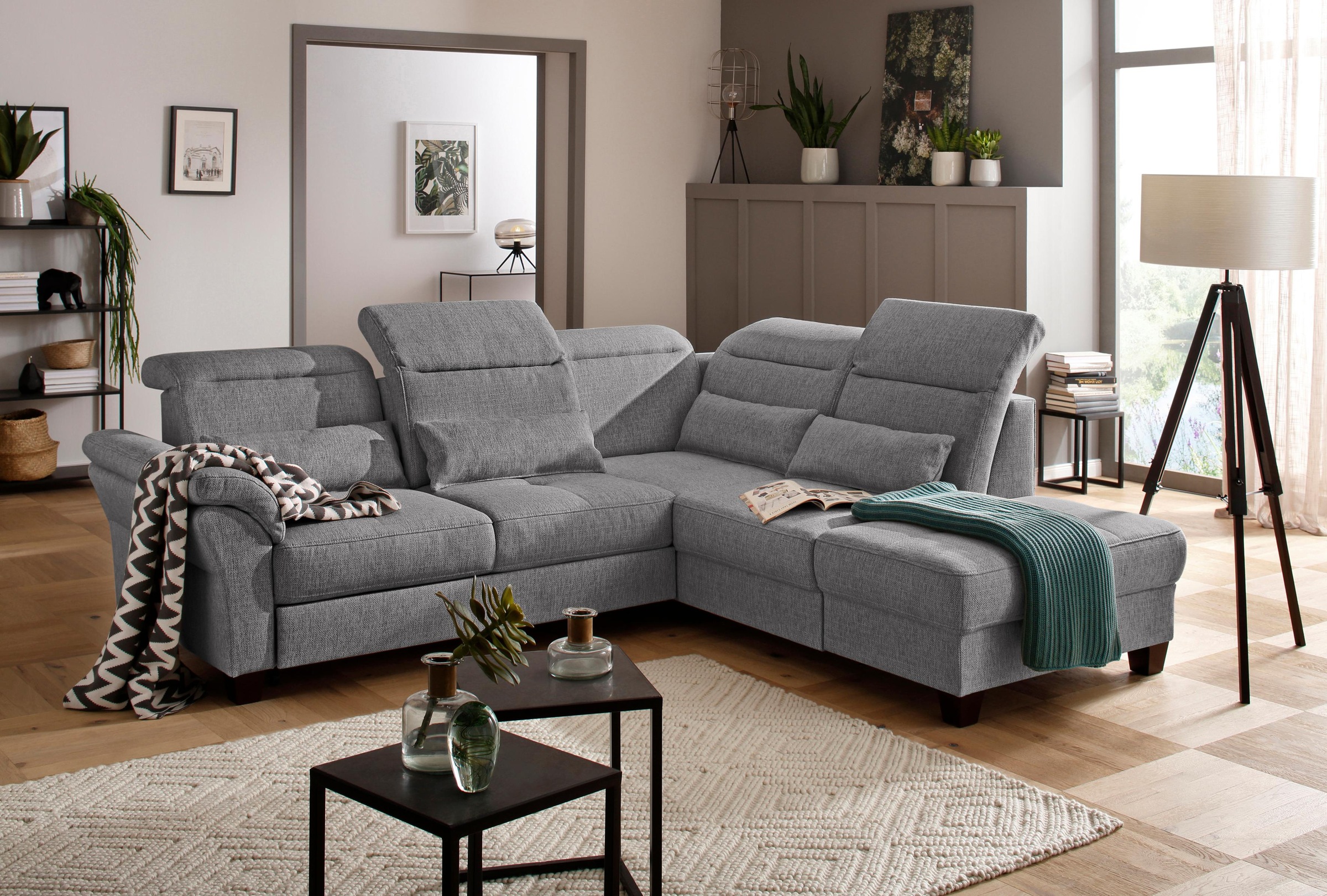 Home affaire Ecksofa »Solvei L-Form«, wahlweise auch mit Kopfteilverstellung und Bettfunktion, Federkern