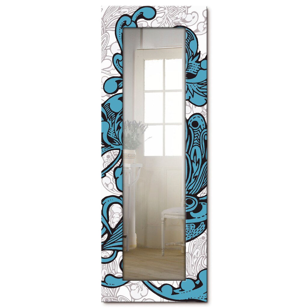 Artland Dekospiegel »Blue Ornaments«, gerahmter Ganzkörperspiegel mit Motivrahmen, geeignet für kleinen, schmalen Flur, Flurspiegel, Mirror Spiegel gerahmt zum Aufhängen