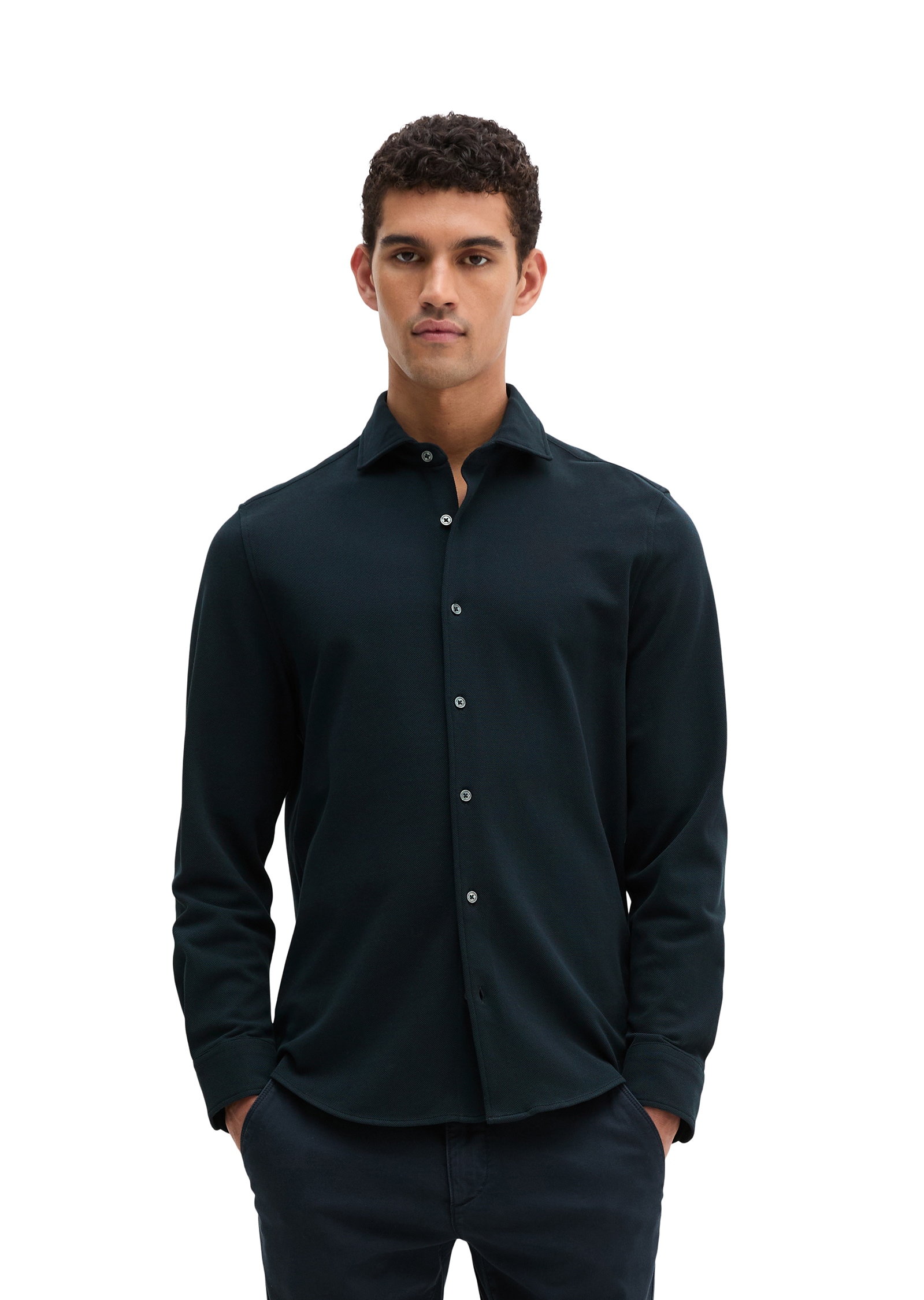 Marc O'Polo Langarmhemd Shaped Fit, mit feiner Piqué-Struktur