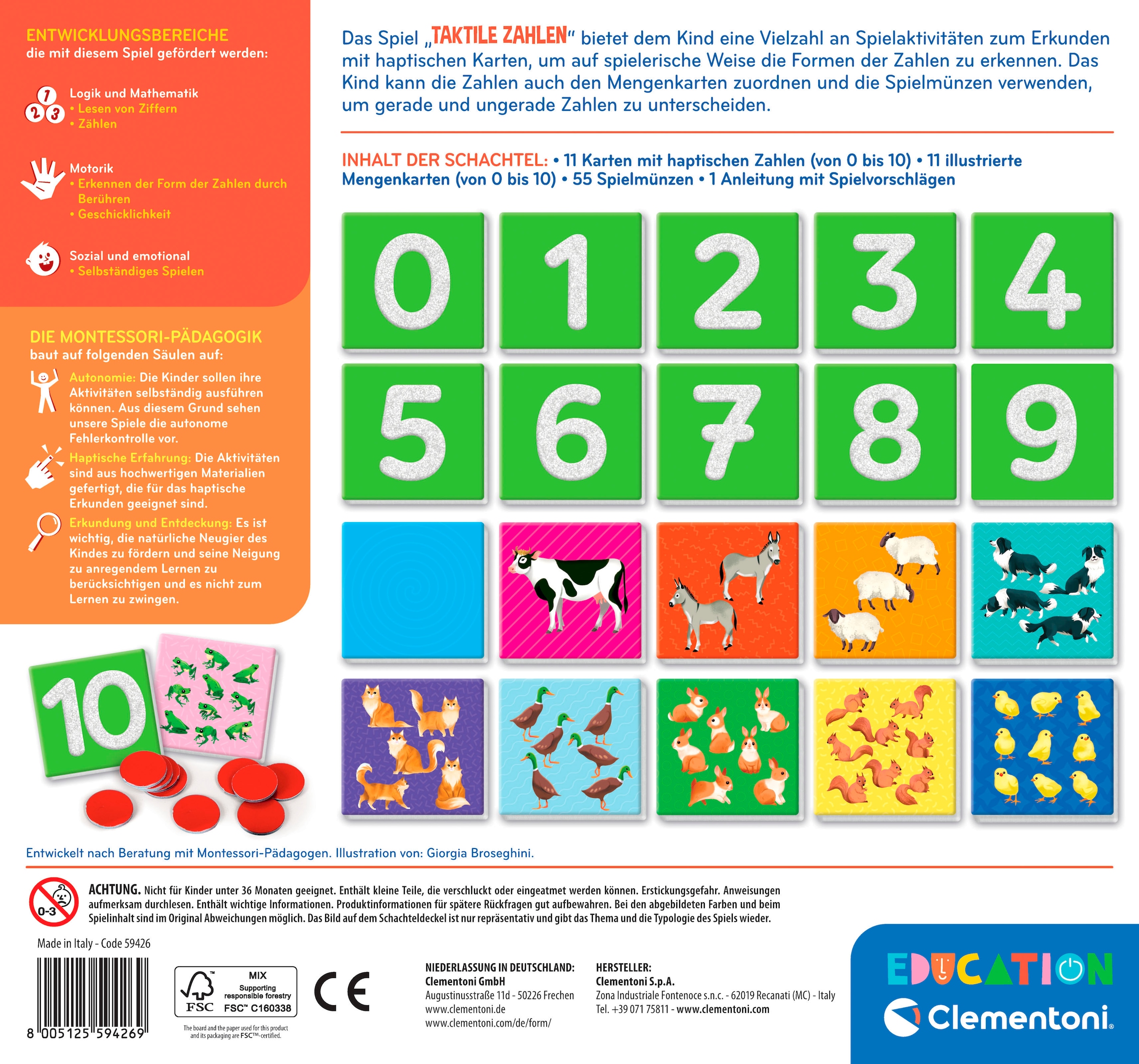 Clementoni® Spiel »Education, Taktile Zahlen (Montessori)«, Made in Europe