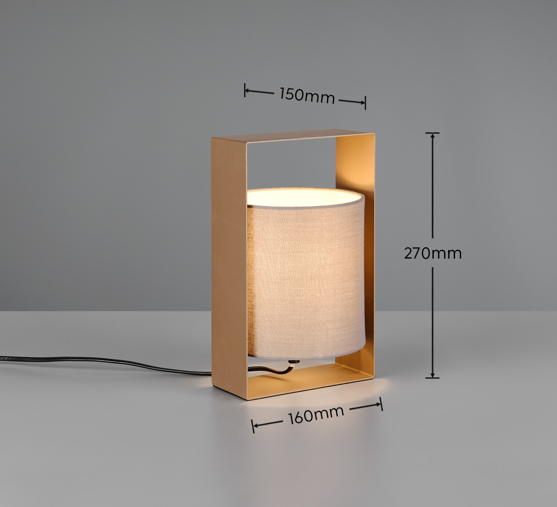 REALITY Leuchten Tischleuchte »PAIL, Tischlampe mit Schnurschalter, exkl 1x E27 max 10W, Stoffschirm«, 1 flammig, Leuchtmittel E27 | Leuchtmittel wechselbar, Design Tischleuchte Metallrahmen mit Stoffschirm, 16x27x15 cm (B/H/T)