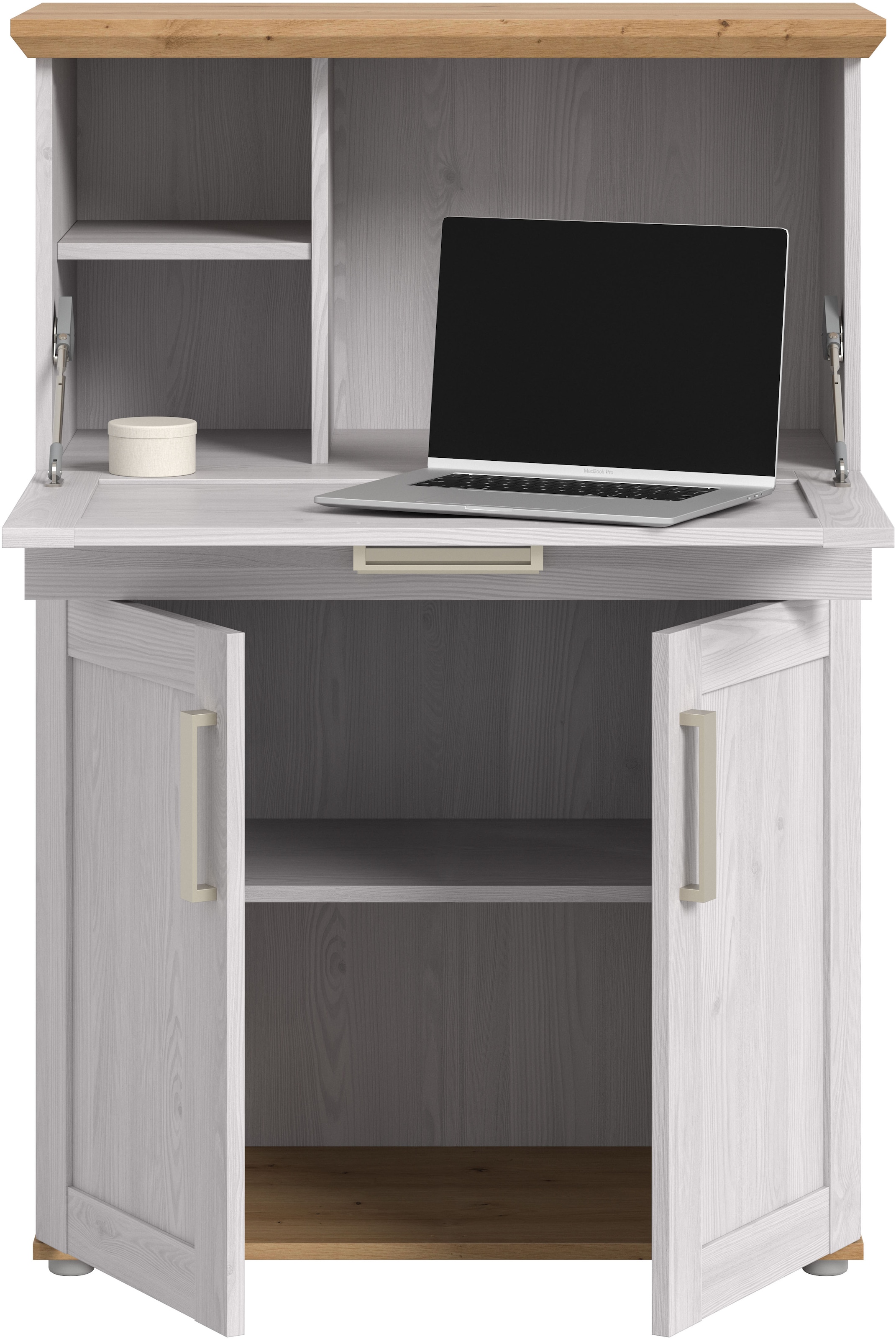 Home affaire Sekretär »COSENZA, Höhe 122 cm, 2 Türen, 1 Klappe, 1 Schubkasten, 5 Fächer« in Landhausoptik, mit weiteren Artikel der Serie kombinierbar,  Schreibtisch, Home-Office, Kommode, Schrank, Midischrank