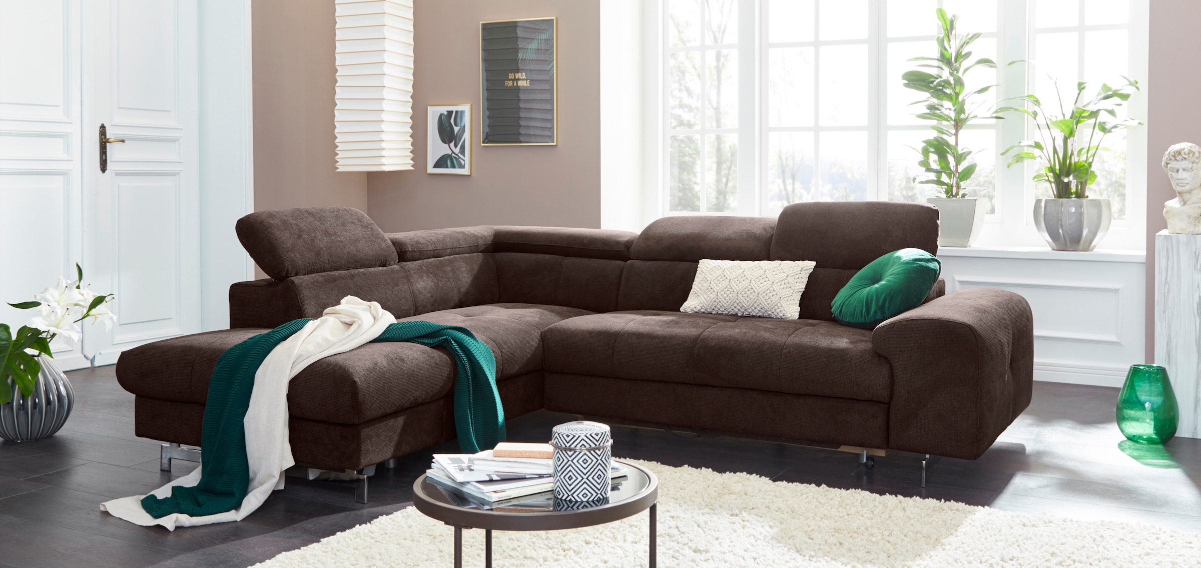 COTTA Polstergarnitur »Chef L-Form«, (Set, 2 tlg.), Set bestehend aus: Ecksofa mit Kopfteilverstellung & Hocker
