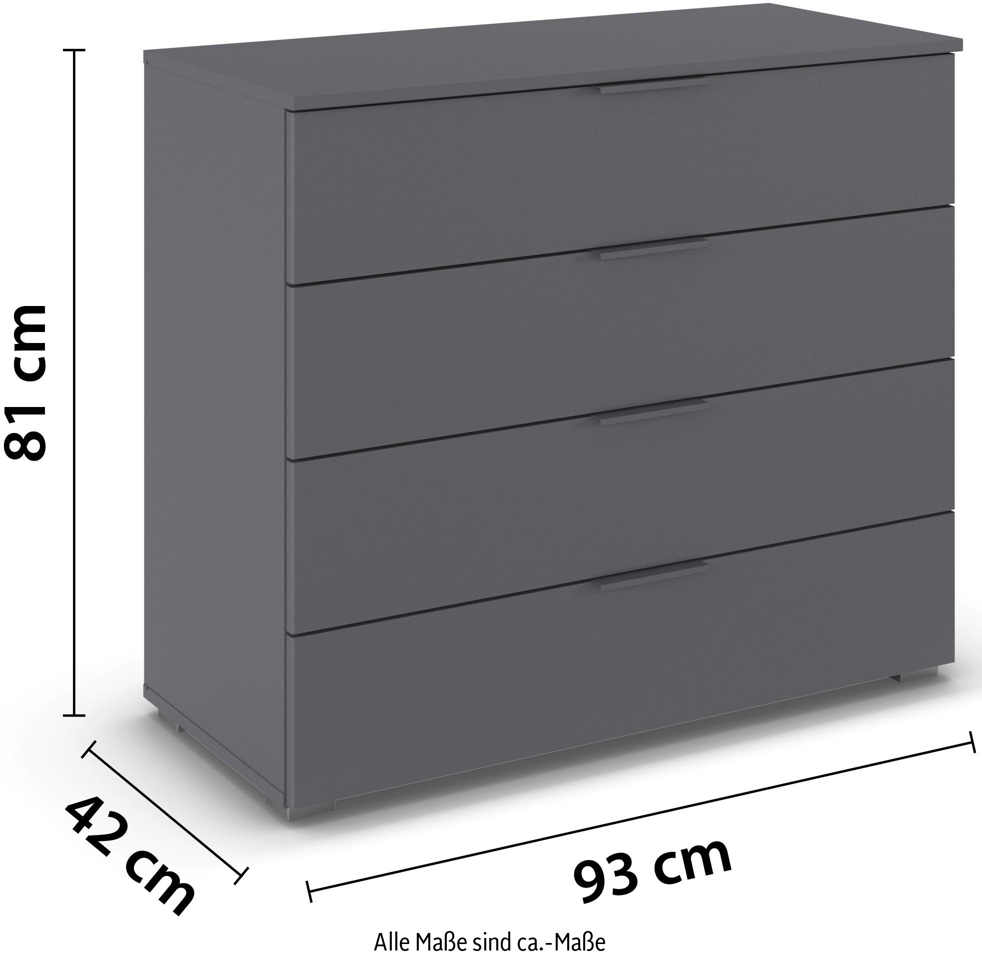 rauch Schubkastenkommode »Sideboard Schubladenkommode AGORDO mit Dekor- oder Hochglanzfront«, (in zwei Griff-Farben), Breite 93 cm mit 4 großen Schubladen für viel Stauraum MADE IN GERMANY
