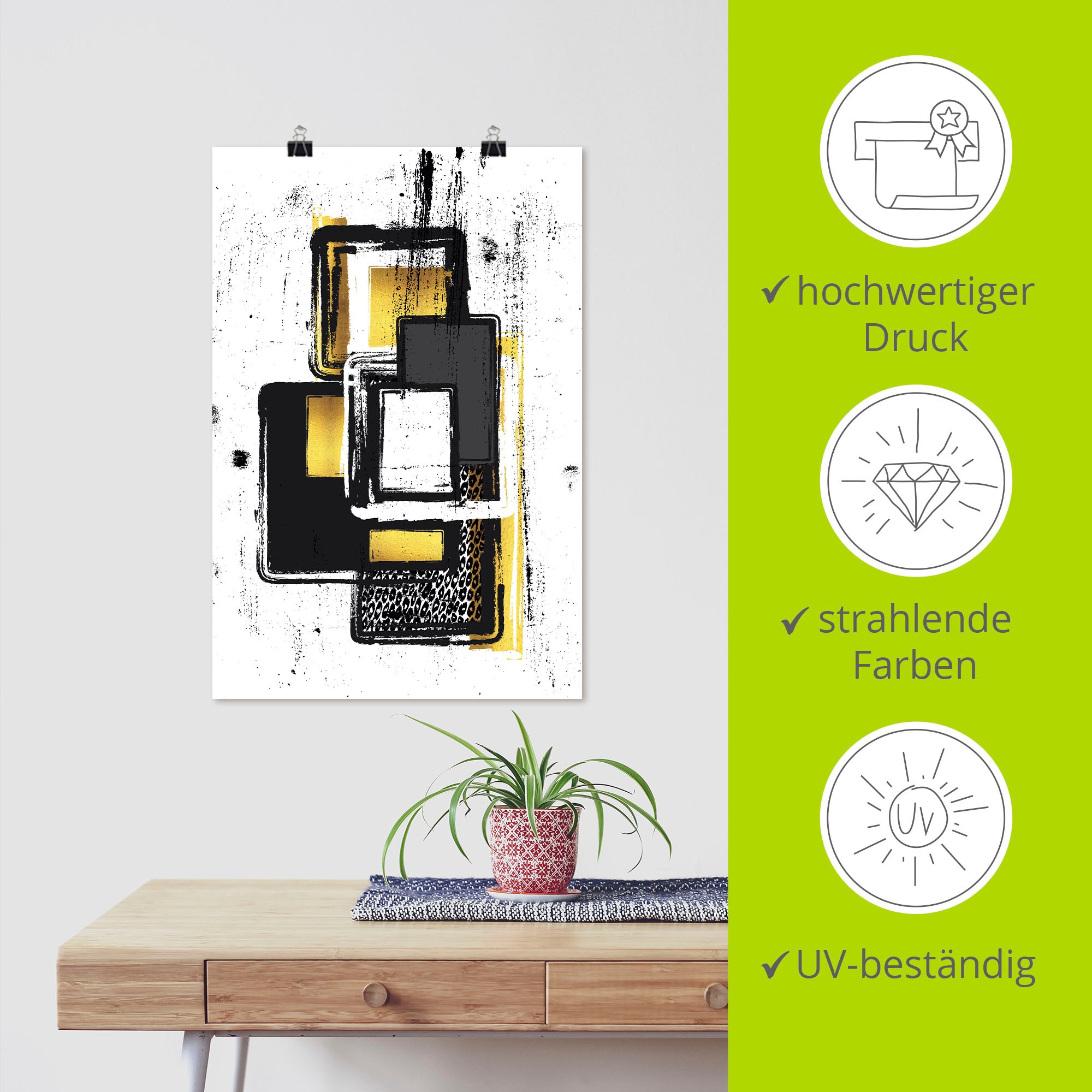 Artland Wandbild »Abstrakte Malerei Nr. 3 gold«, Muster, (1 St.), als Leinwandbild, Poster, Wandaufkleber in verschied. Größen