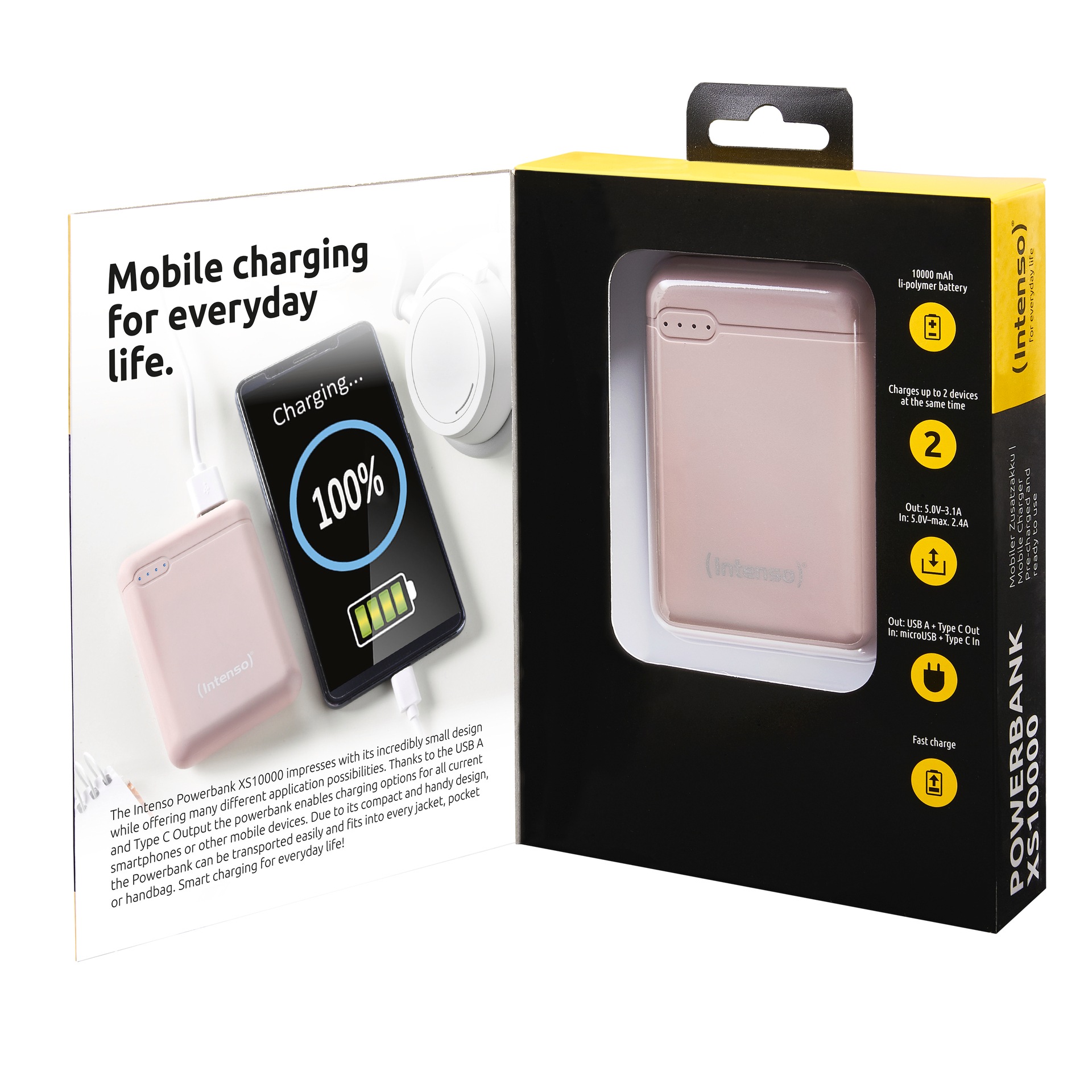 Intenso Powerbank »XS10000 10.000 mAh«, Intenso Power Bank XS10000 dark blue, mobiler Zusatzakku, mit USB-C zu USB-C Ladekabel