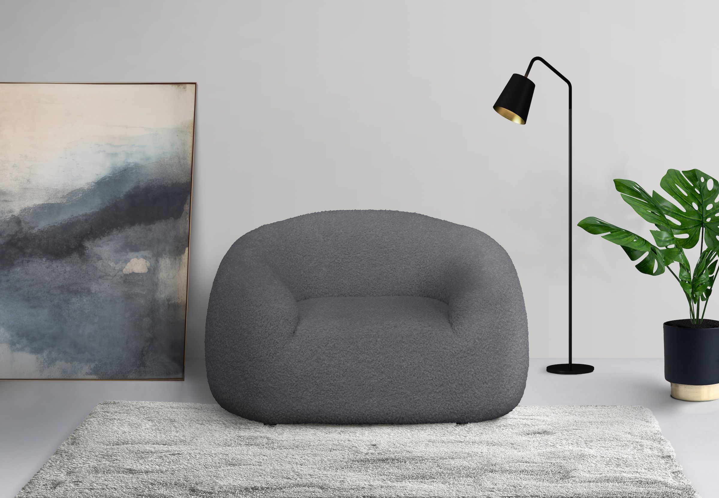 LeGer Home by Lena Gercke Sessel »YANI Relaxsessel, Loungesessel, Maße B/T/H: 127/96/76 cm«, organische Form, mit Wellenunterfederung, auch in Bouclé