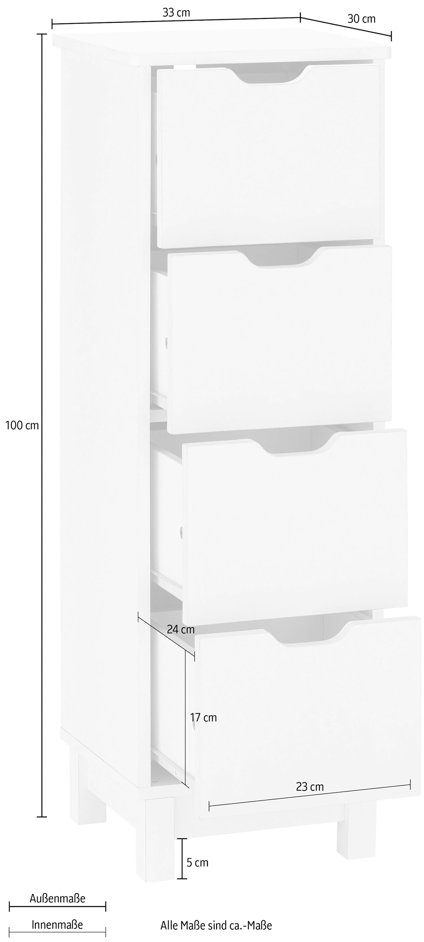 INOSIGN Badkommode »Posta«, mit 4 Schubkästen, eingefräste Griffmulden, Breite 33 cm, Höhe 100 cm