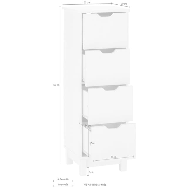 INOSIGN Badkommode »Posta«, mit 4 Schubkästen, eingefräste Griffmulden,  Breite 33 cm, Höhe 100 cm im Online-Shop kaufen