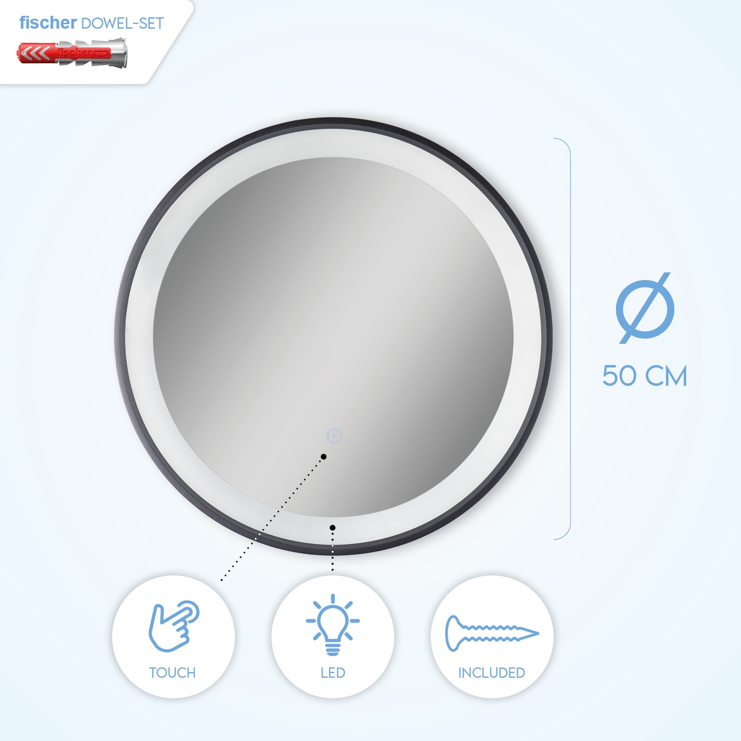 Paco Home Wandleuchte »SHIRLEY«, Beleuchteter Spiegel LED Backlight Rund  50cm IP44 Touch- Mit Rand online bestellen