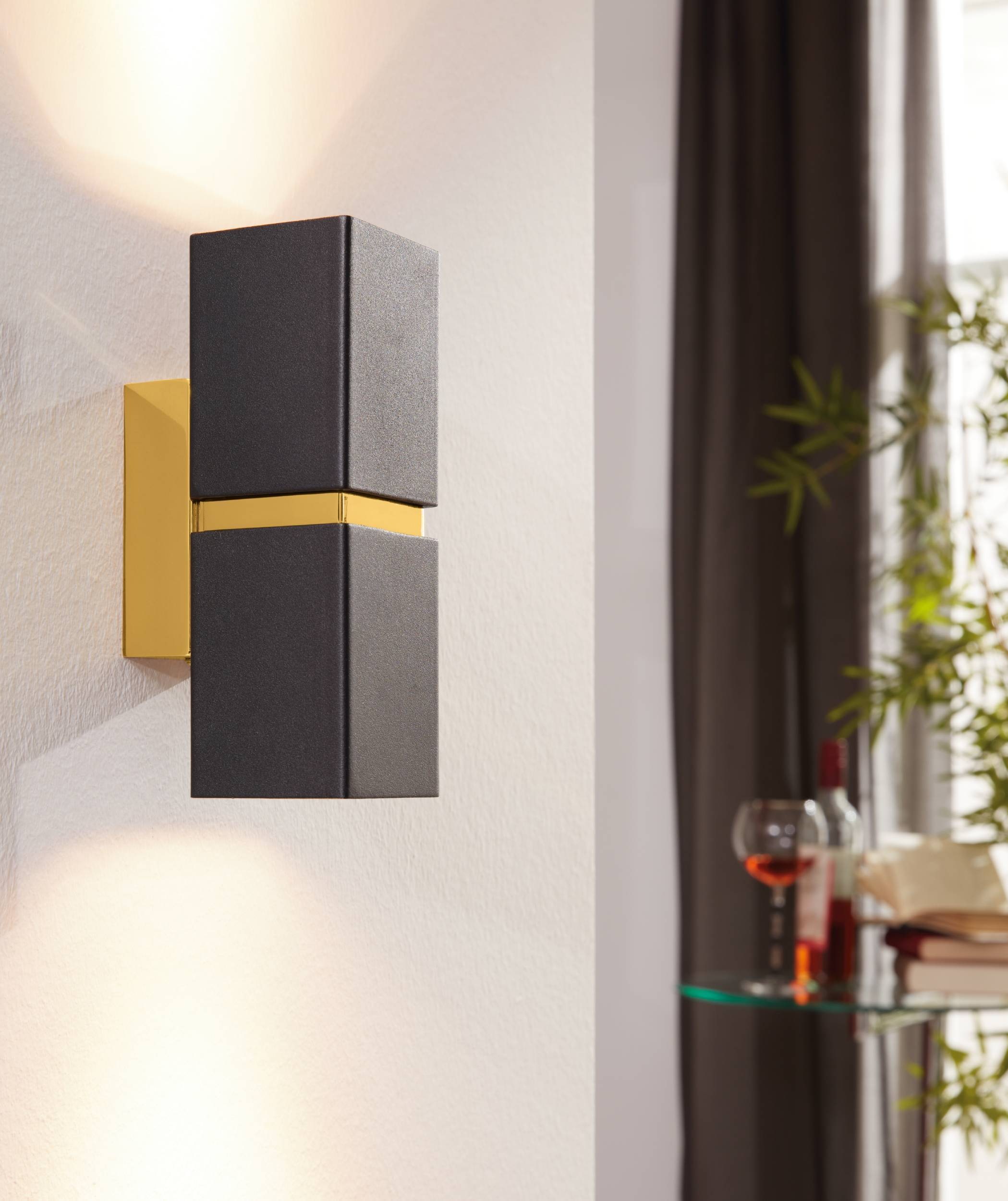 EGLO Wandleuchte »Passa 2 Wandlampe, Wohnzimmerlampe mit Up and Down light, eckig, GU10« GU10 1 Stk. Wand-/Deckenleuchte - L5,5 x H17 x AL8,5 cm - schwarz, gold
