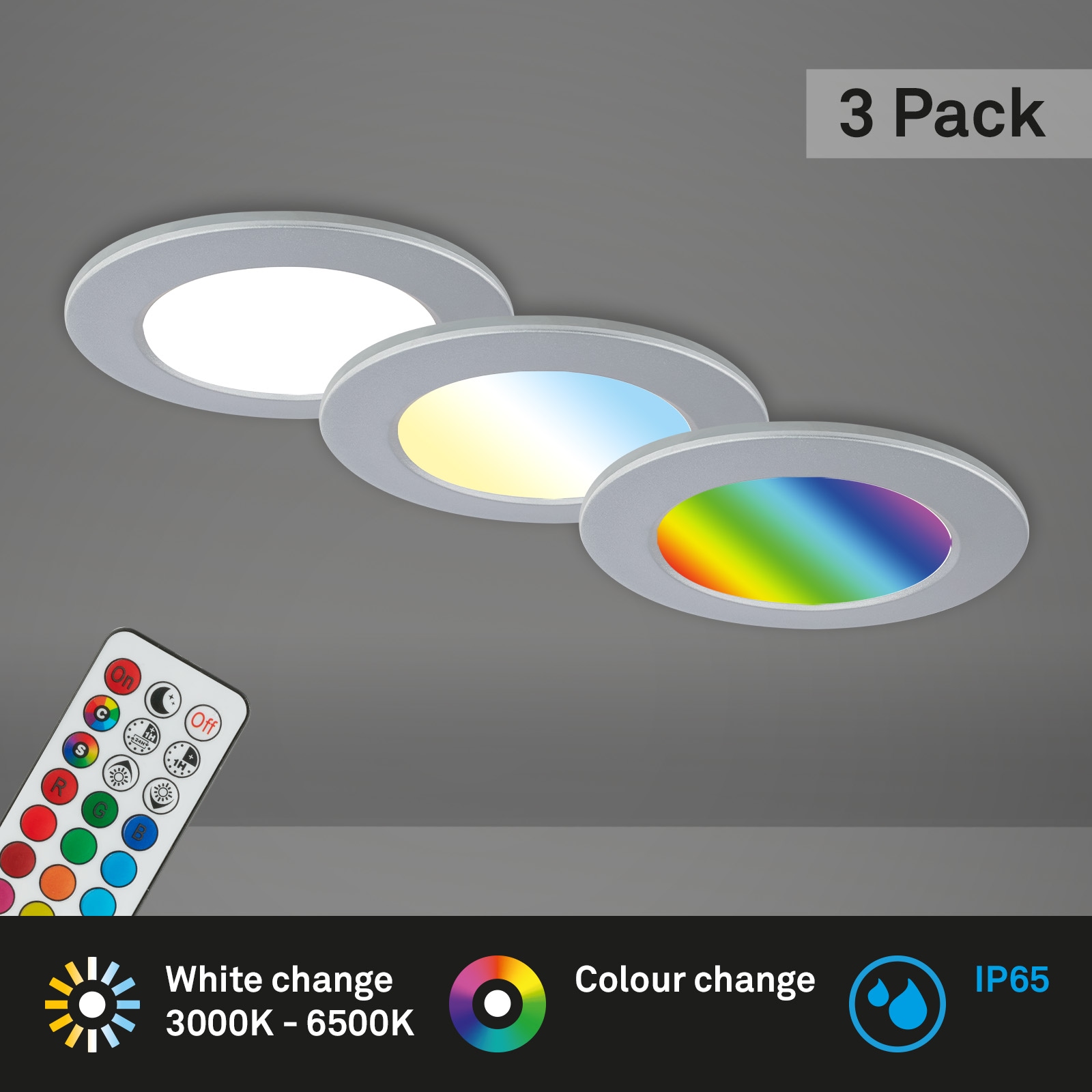 Briloner Leuchten LED Einbauleuchte »3er Set LED Einbauleuchten RGB-CCT, chrom-matt«, 3er Set LED Einbauleuchten Decke, RGB CCT, Einbaustrahler Bad