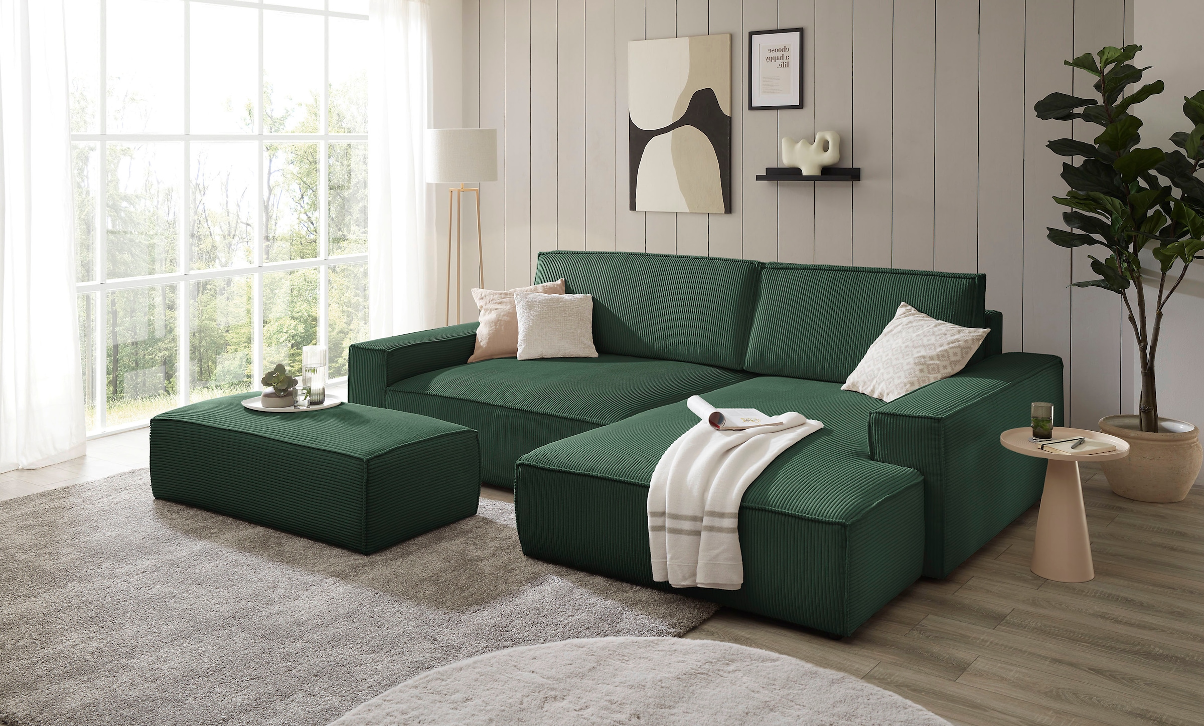 Home affaire Polsterecke »NEU: SHERWOOD XXL tief, L-Form mit Schlaffunktion, Big-Sofa mit Hocker«, (Set, 2 St.), stellbar zum Schlafsofa (Krokodilverbinder), Cord, Leinenoptik