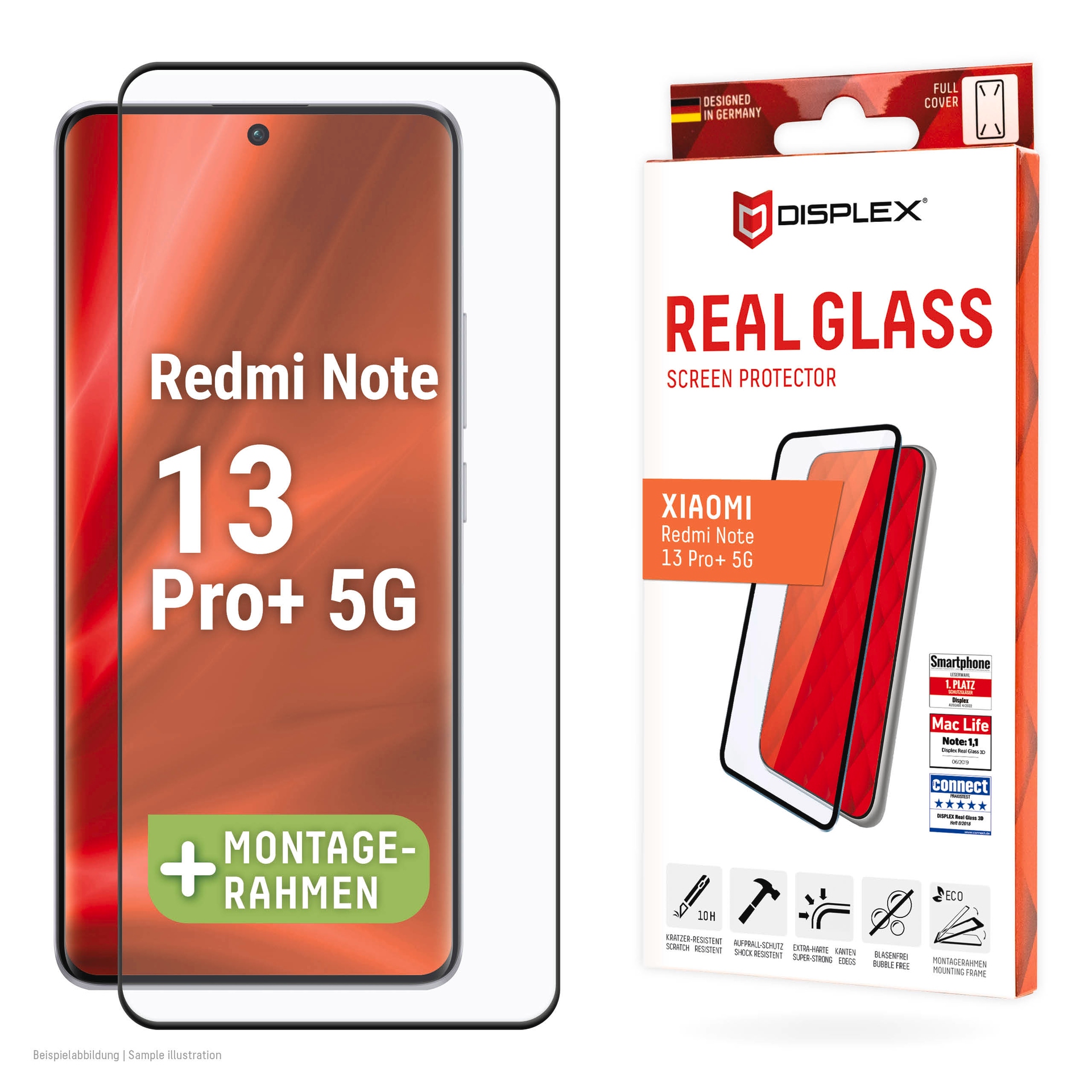 Displex Displayschutzglas »Real Glass 3D«, für Xiaomi Redmi Note 13 Pro+ 5G, (1 St.), Bildschirmschutz, Displayschutzfolie,Einfach anbringen,kratz-&stoßfest