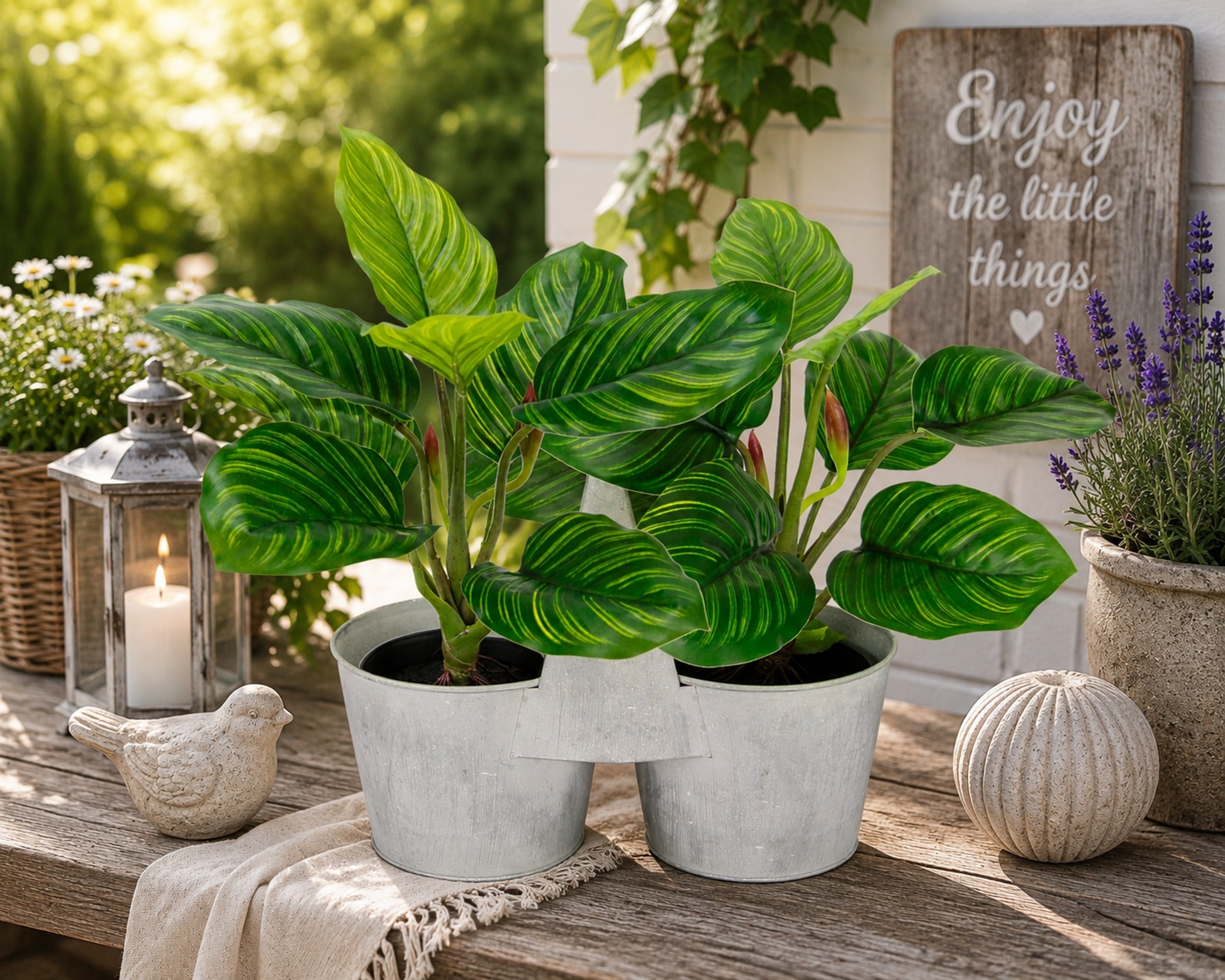 I.GE.A. Kunstblume »Künstliche Maranthus-Pflanze im Metallkorb 30cm Pothos Pflanze« Efeutute Zimmerpflanze Deko Seidenblume Kunstpflanze Blattpflanze