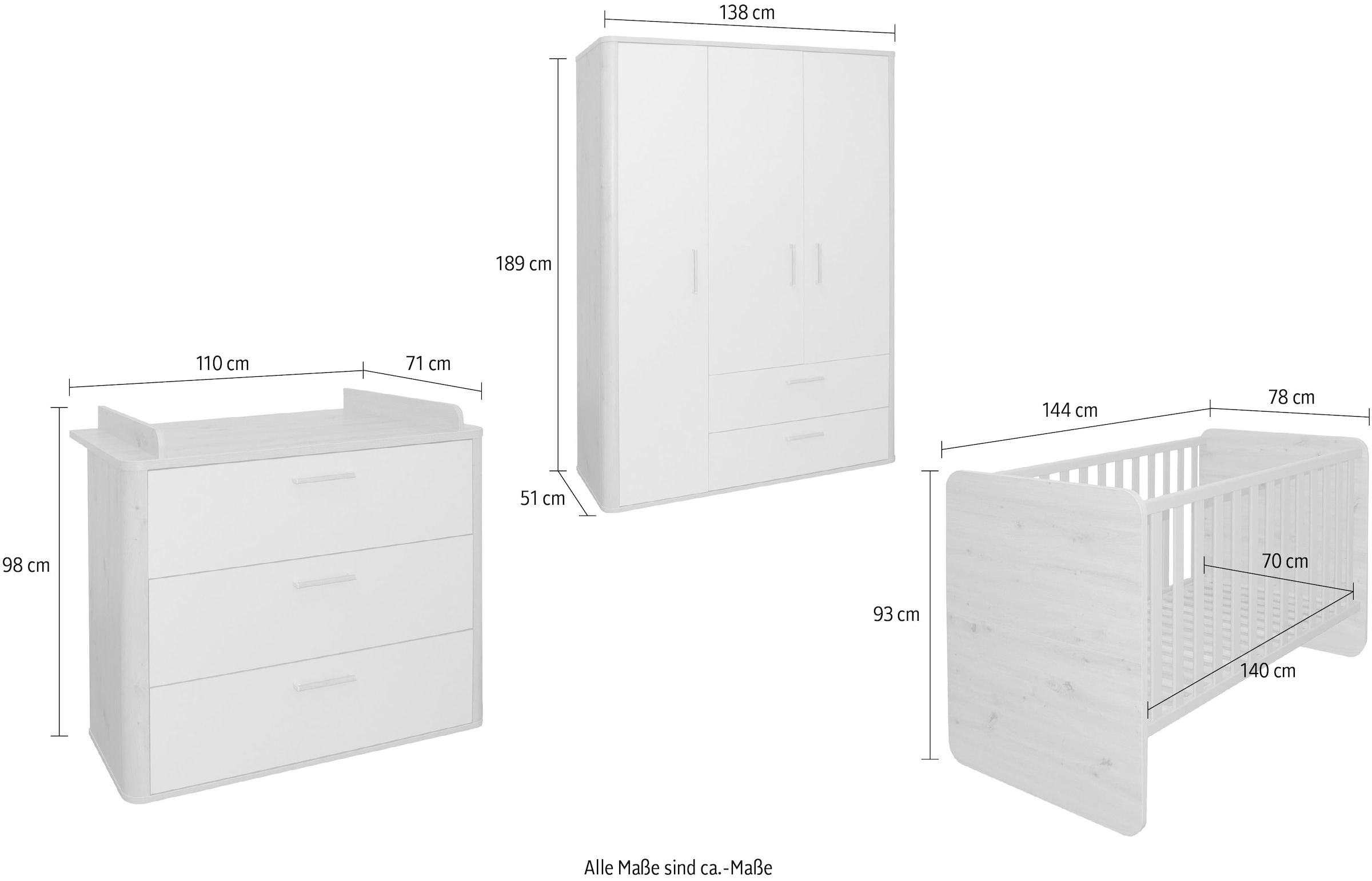 Mäusbacher Babymöbel-Set »Lilly« Wiko/Bett/Kleiderschrank, 3 tlg.