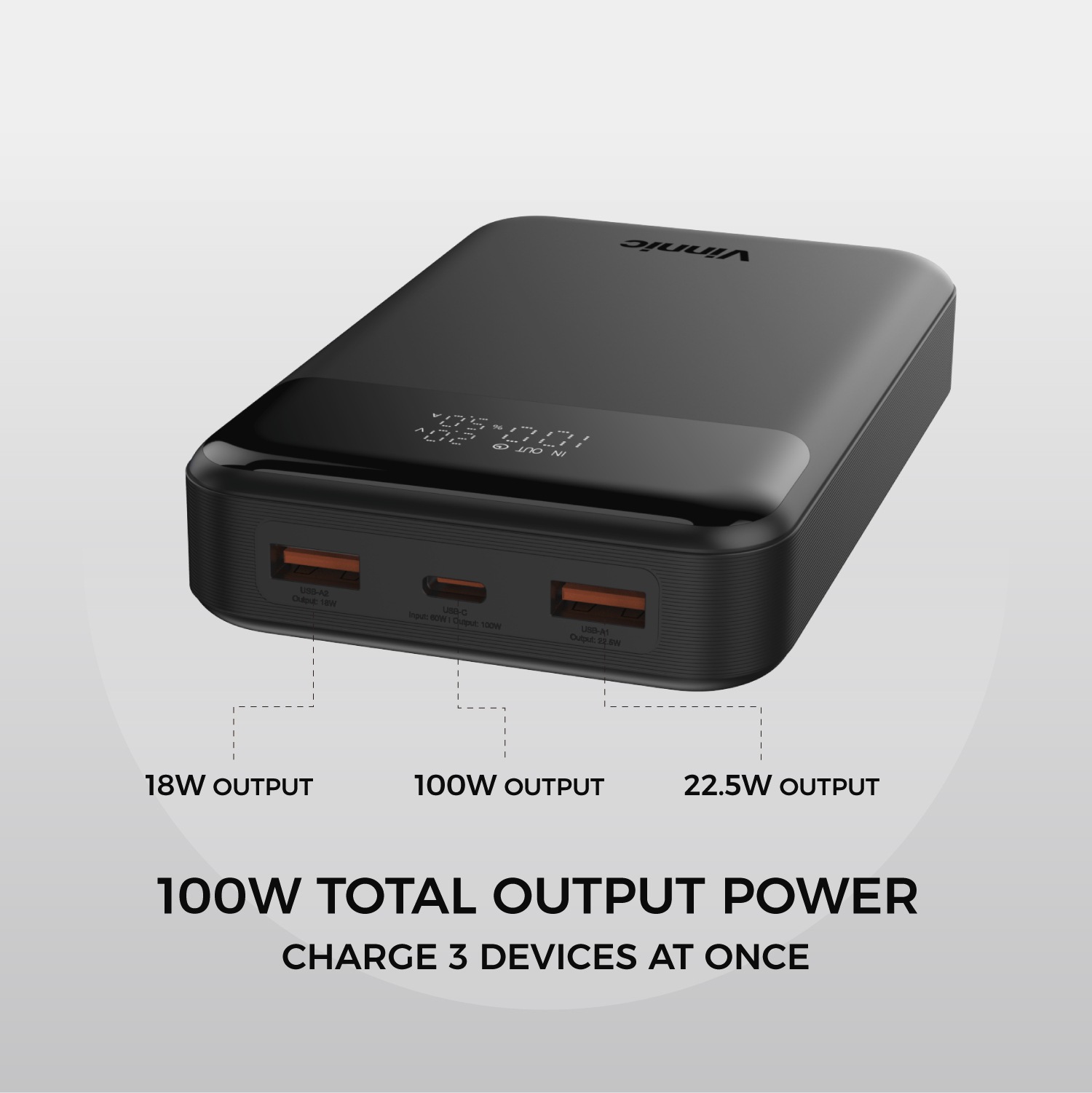 Vinnic Powerbank »ANETO 20.000 mAh 100W«, Vinnic ANETO 100W 20.000mAh Powerbank, Black, 20000 mAh