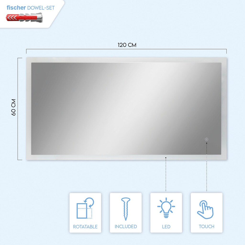 Paco Home LED Bad-Spiegelleuchte »BECKY«, integr. LED-Lichtmodul, Touch-Funktion, Gr. ca. 80 x 60 cm