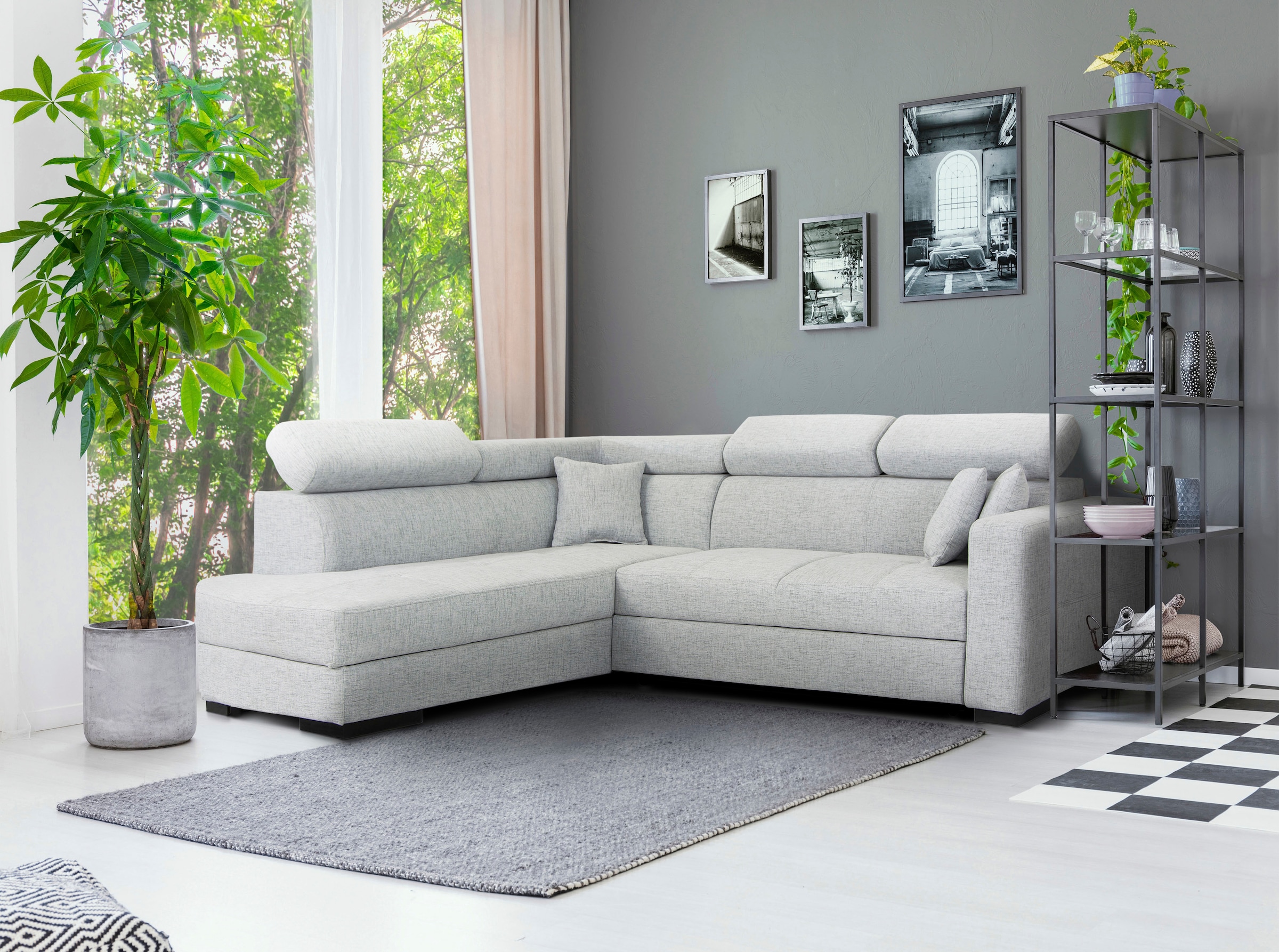 Home affaire Ecksofa »Tulio L-Form«, wahlweise mit Bettfunktion und Bettkasten, incl. 3 Zierkissen