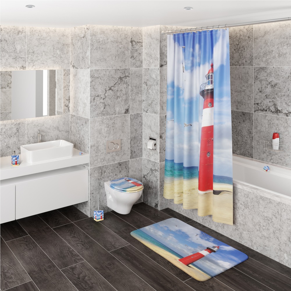 Sanilo Badaccessoire-Set »Leuchtturm« WC-Sitz, Badteppich, Stöpsel, Seifenspender und WC-Bürste