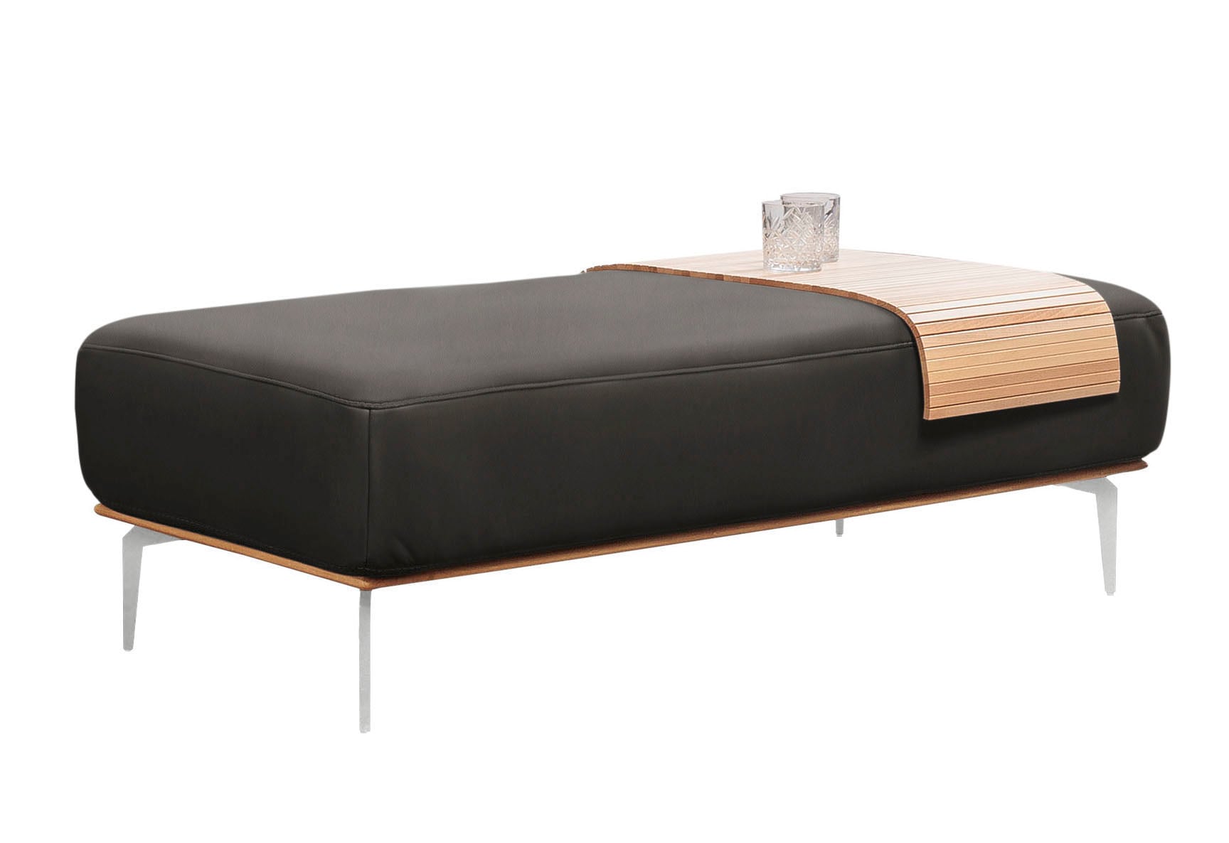 W.SCHILLIG Polsterhocker »run«, mit elegantem Holzsockel, Füße in Chrom glänzend, Breite 150 cm