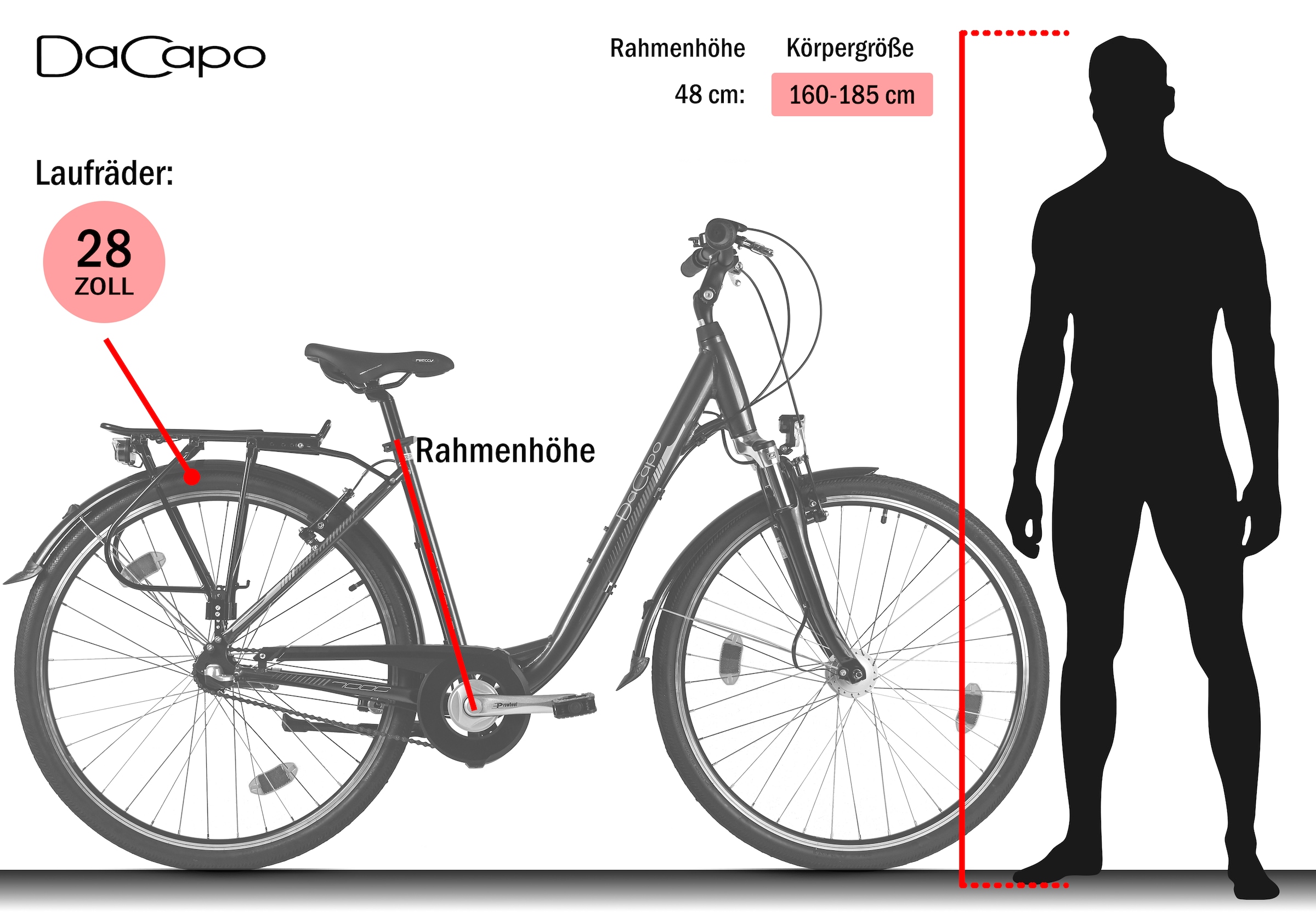 Dacapo Cityrad »DaCapo Damenrad 28'' Padova Schwarz 3 Gänge RH 48 cm« 3 Gang Nabenschaltung