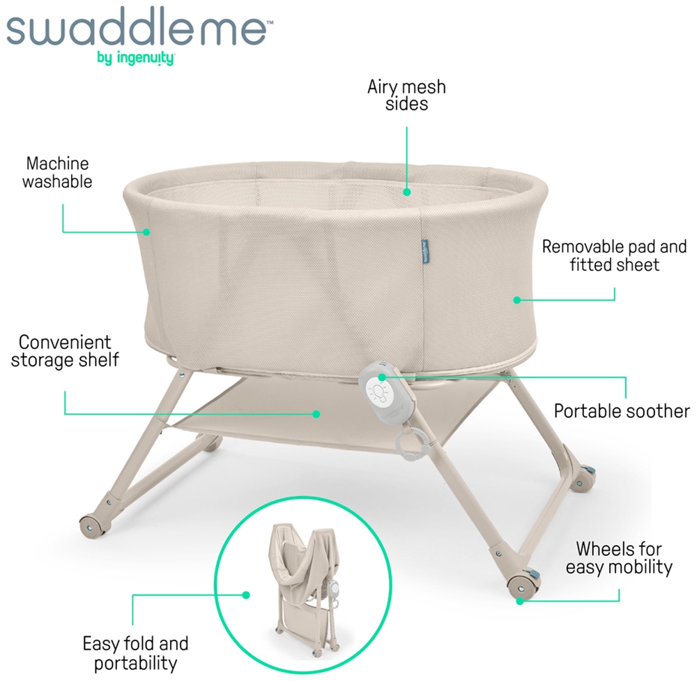 ingenuity Baby-Reisebett »Snooze & Stow™ Easy-Folding Bassinet, beige« faltbar