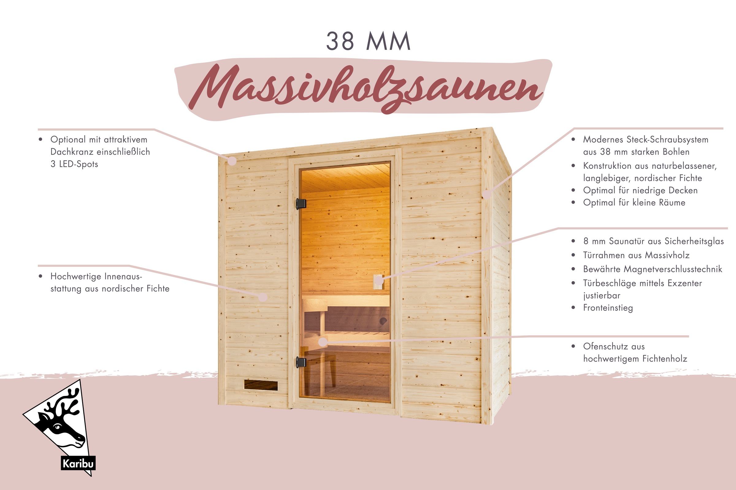 Karibu Sauna »"Sunie" mit bronzierter Tür, naturbelassen« aus hochwertiger nordischer Fichte
