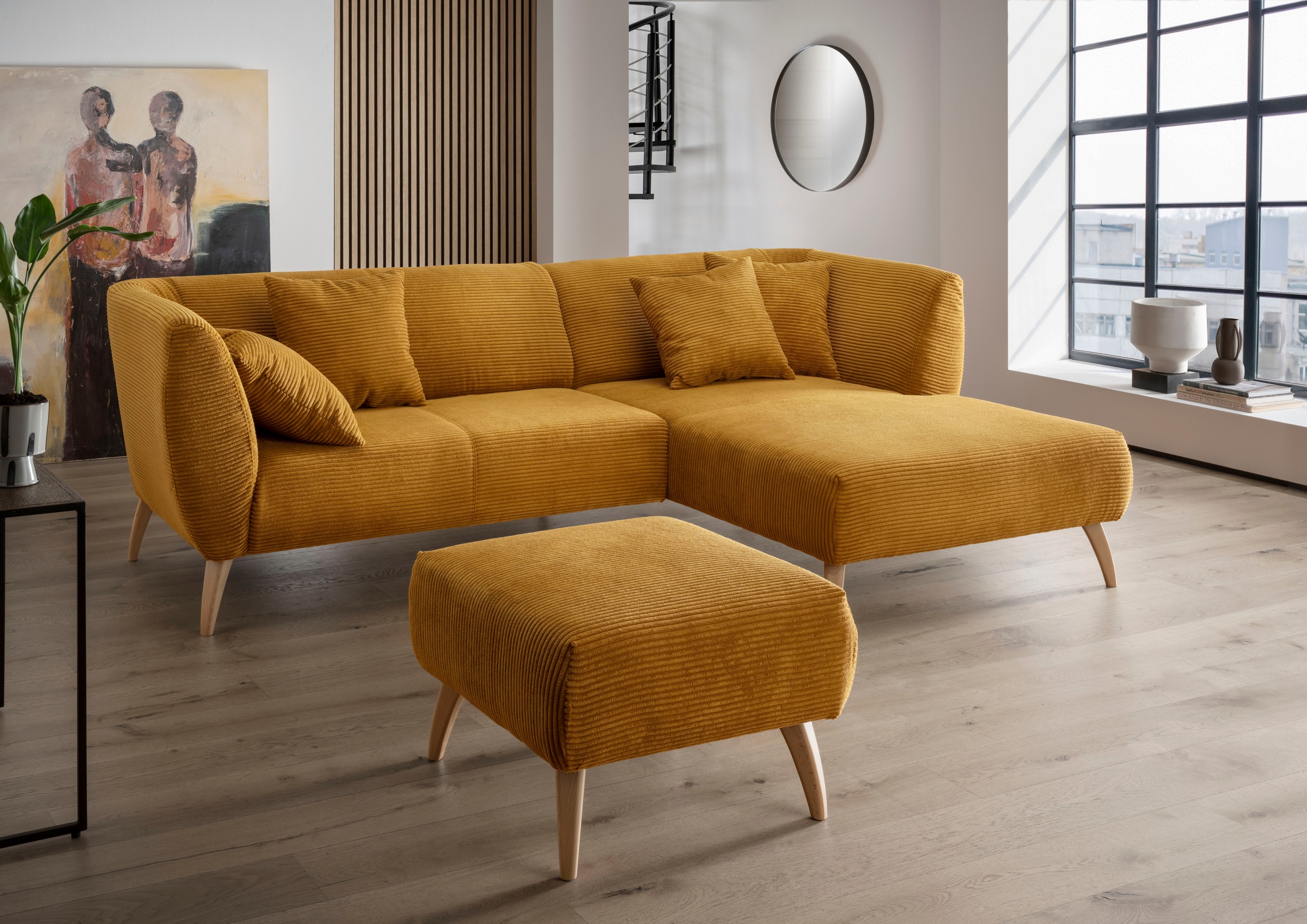 INOSIGN Polsterhocker »Colori«, Holzfußfarbe wählbar, verschiedene Stoffe, hochwertige Stoffqualität
