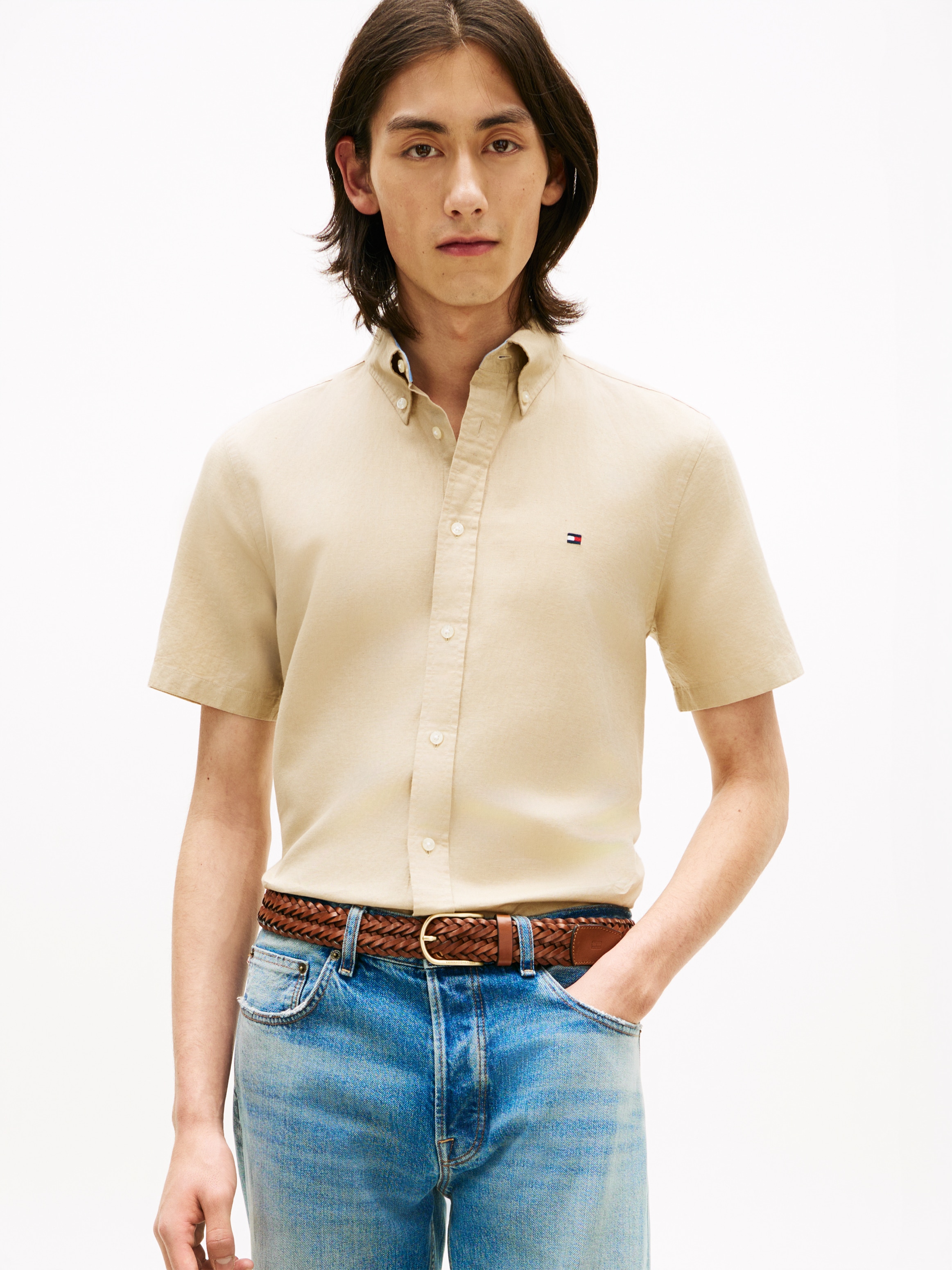 Tommy Hilfiger Kurzarmhemd »LINEN BLEND SOLID«