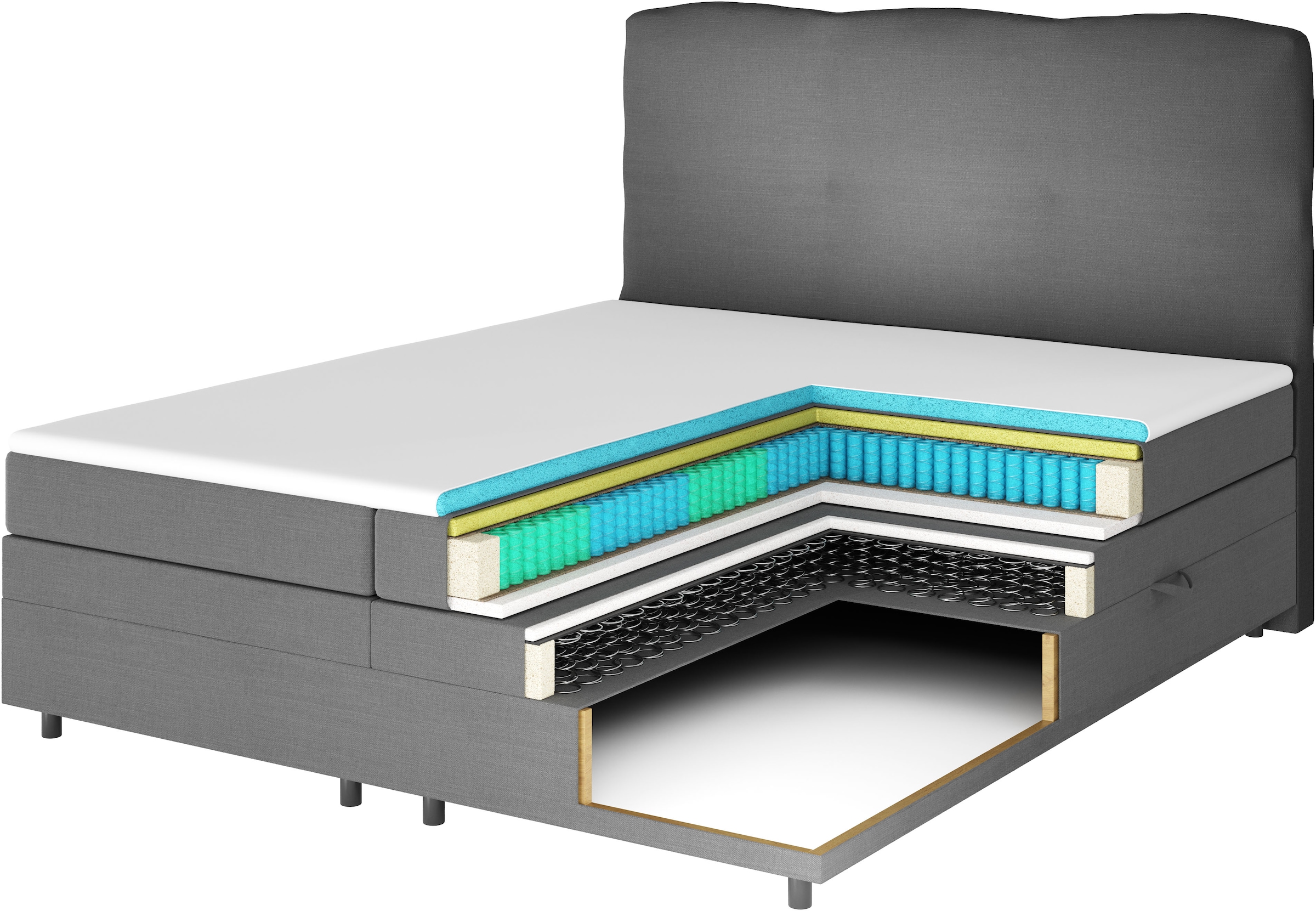 FORTE Boxspringbett »Lanciano inkl. zwei Bettkästen und Kaltschaum Topper« 7-Zonen-Taschenfederkernmatratze mit zwei Härtegraden (H2/H3),  erhältlich in den Breiten 140cm, 160cm & 180cm