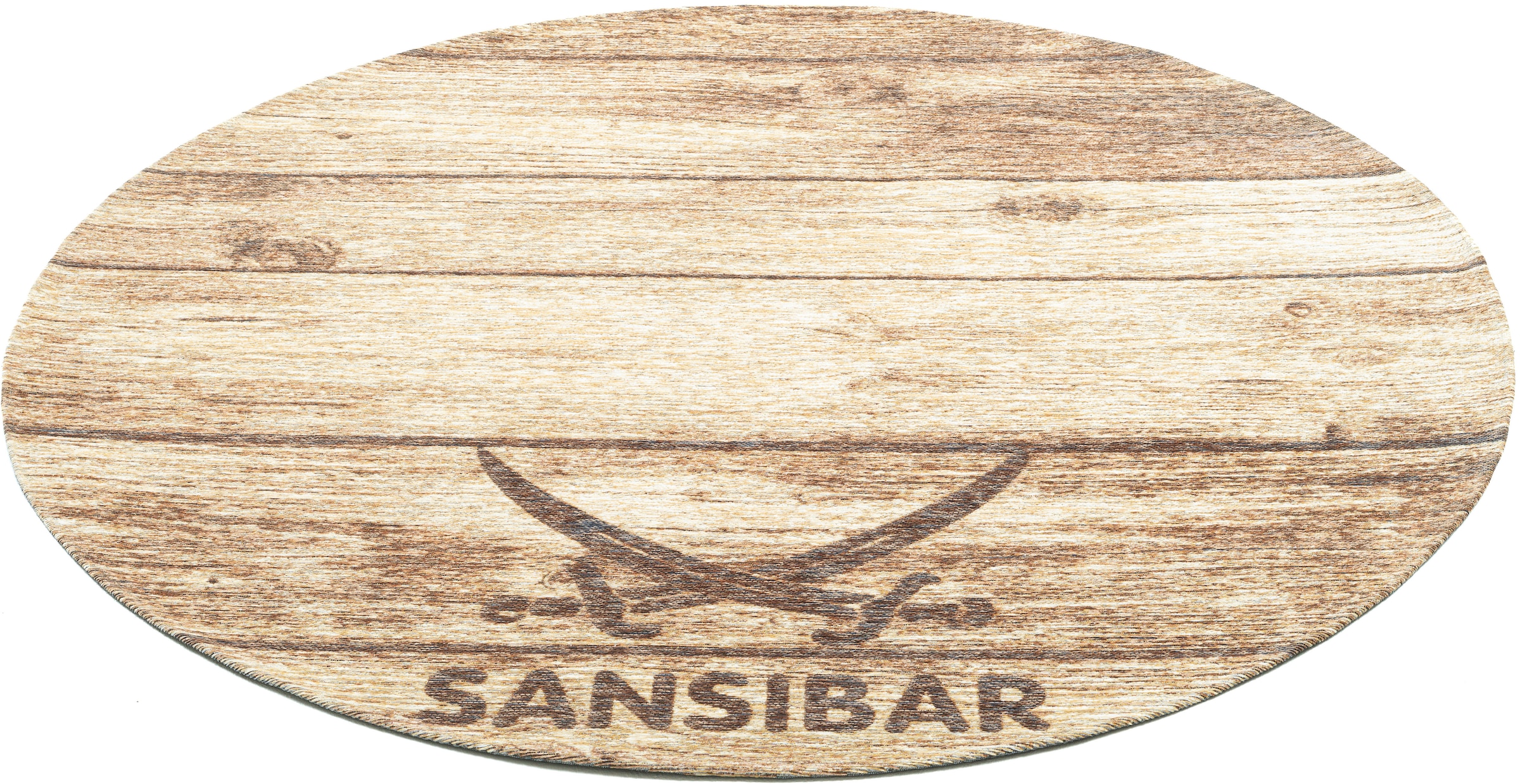 Sansibar Teppich »Keitum 009« rund 3 mm Höhe Flachgewebe, Motiv Holzdielen & gekreuzte Säbel