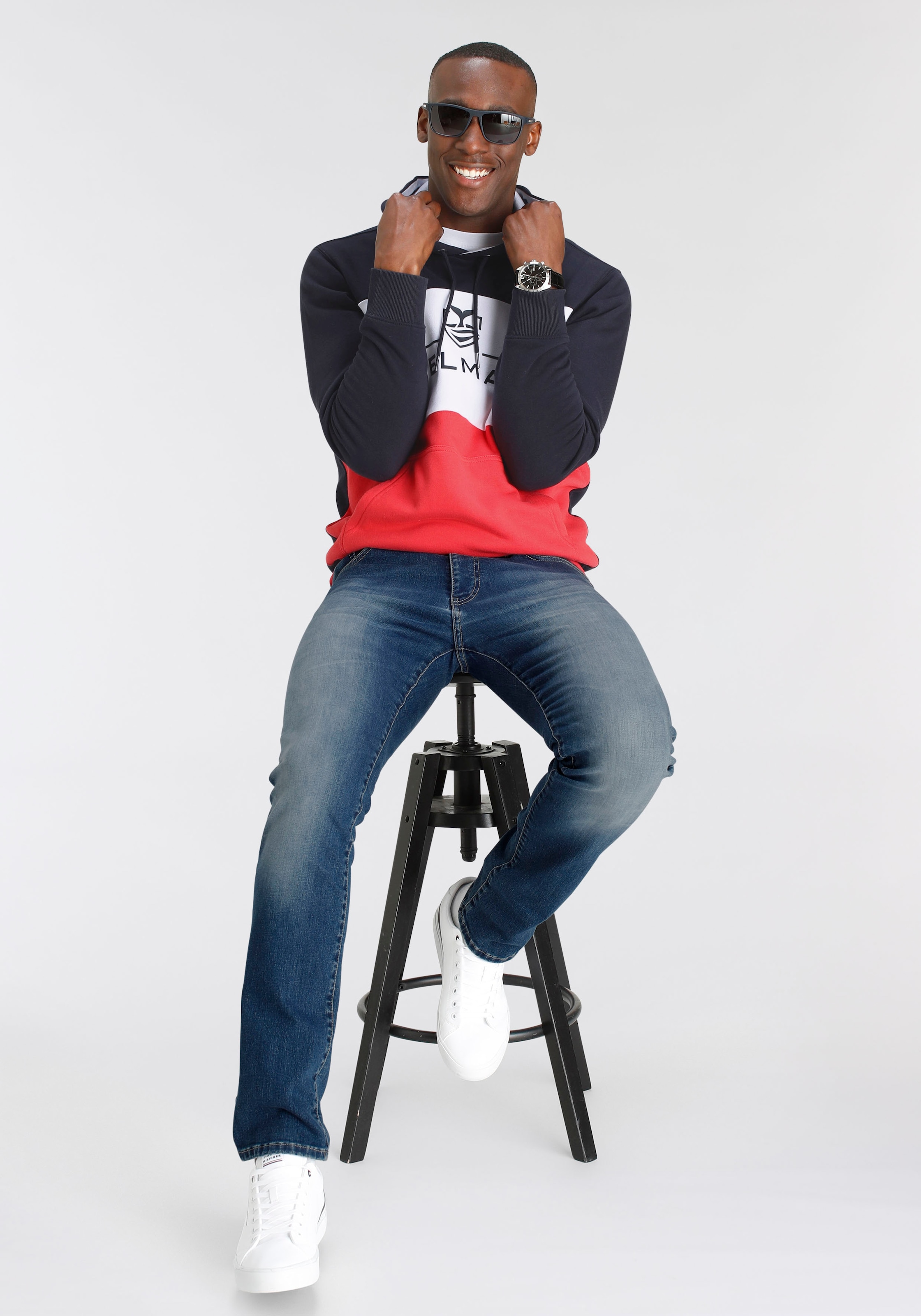 DELMAO Kapuzensweatshirt , Langarm,  lockere Passform,  Colourblocking-Optik,  mit Kapuze
