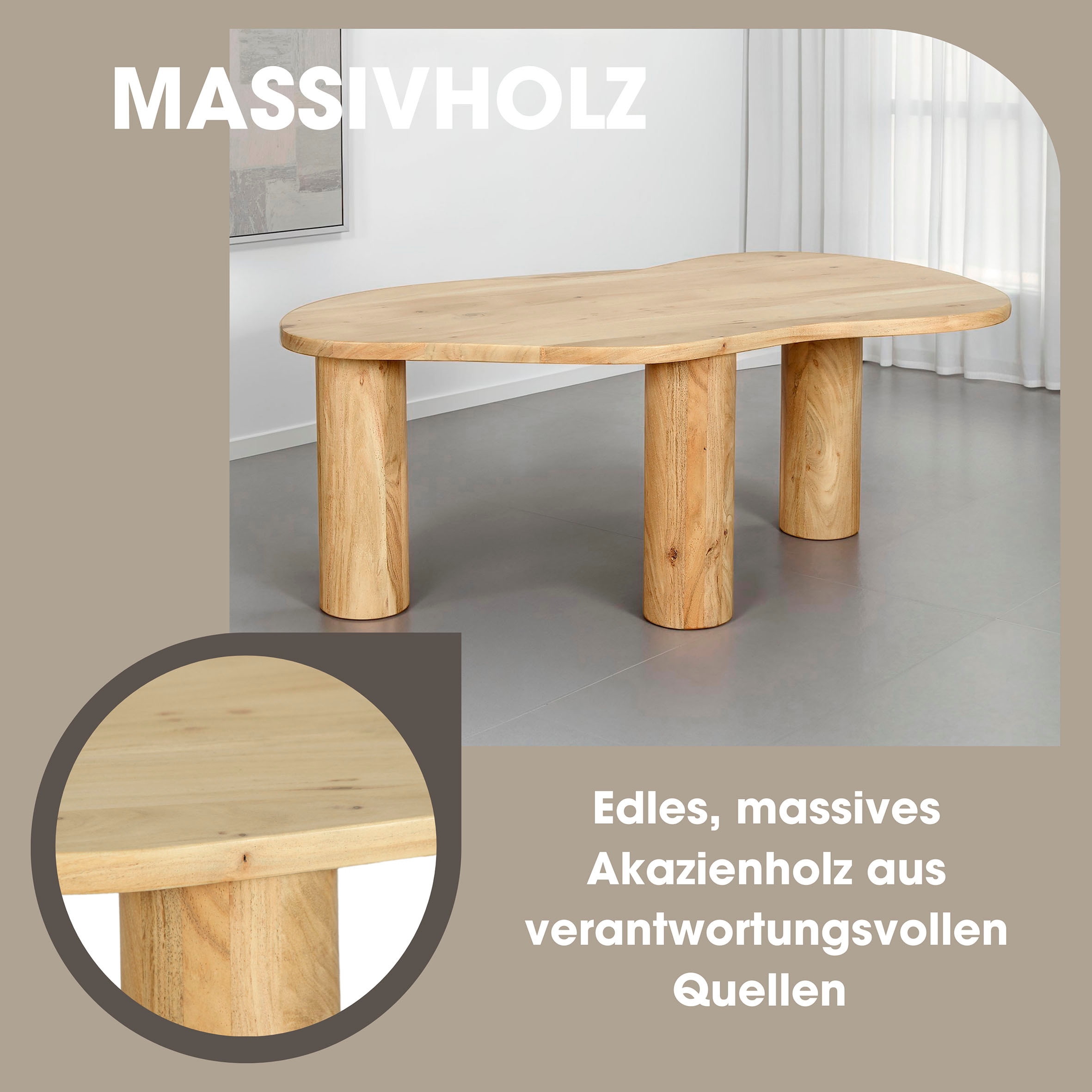 byLIVING Couchtisch »ETHAN« Tischplatte und Gestell Akazie natur oder schwarz, Tischbein: 13 cm