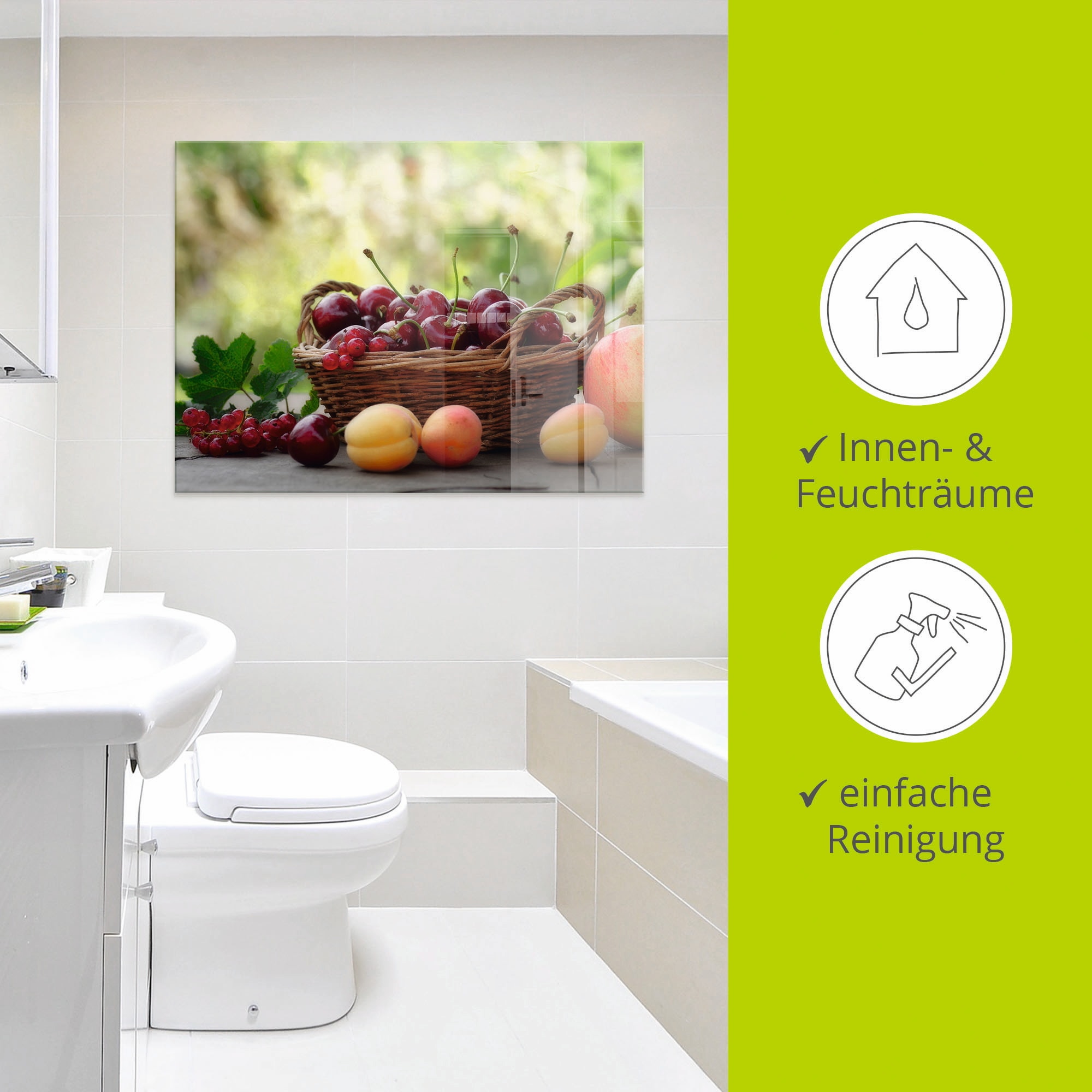 Artland Glasbild »Frische Früchte Körbchen«, Lebensmittel, (1 St.), in verschiedenen Größen