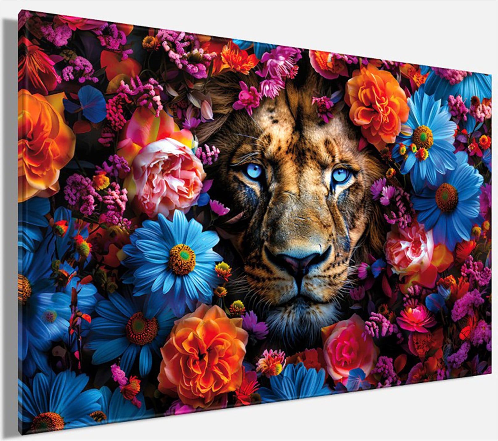Bönninghoff Leinwandbild »Wandbild LÖWE BLUMENKRANZ 60x90 cm – Leinwandbild Keilrahmen Deko« Blumen | Blumenbilder | Kunst | Löwe | Löwen | Pflanzen | Pflanzenbilder | Raubkatzen | Tiere 1 Stk. tlg. auf Keilrahmen gespannt