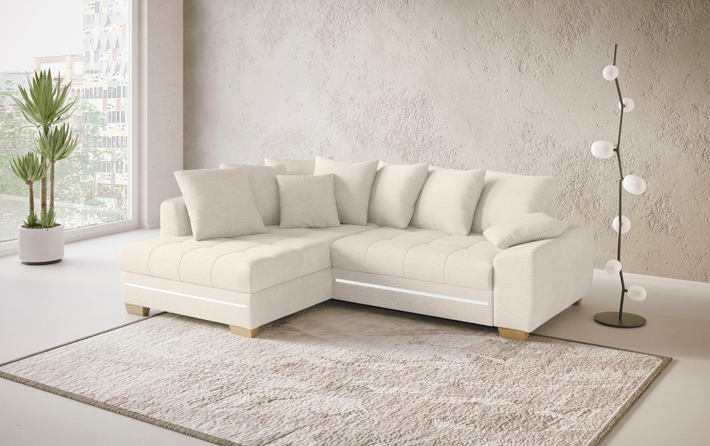 Mr. Couch Ecksofa »Nikita II, L-Form«, mit Kaltschaum, RGB-LED Beleuchtung, wahlweise mit Bett, Bettkasten