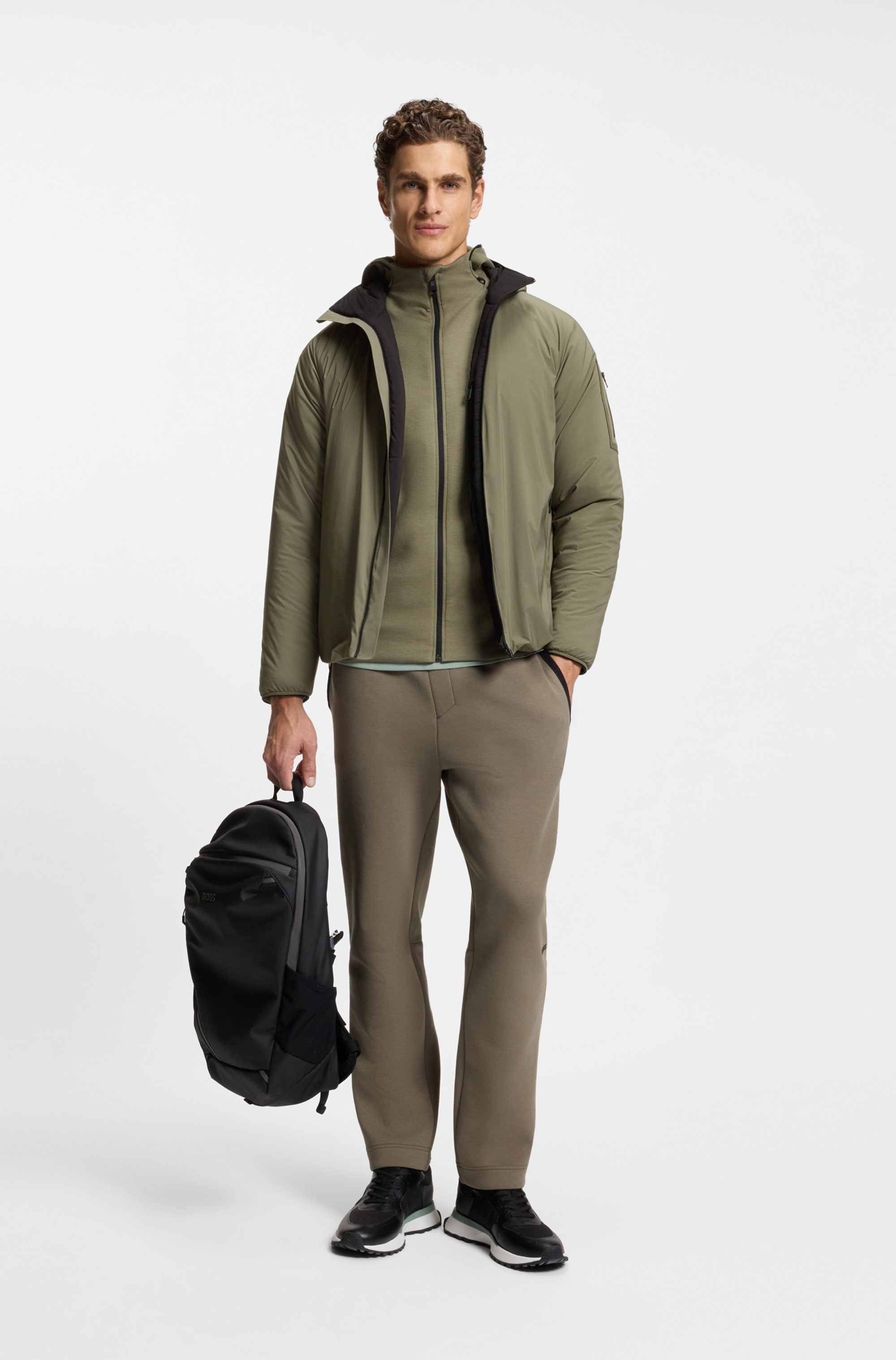 BOSS GREEN Outdoorjacke mit Kapuze leicht wattiert, 4-Wege-Stretch-Qualität, Regular Fit