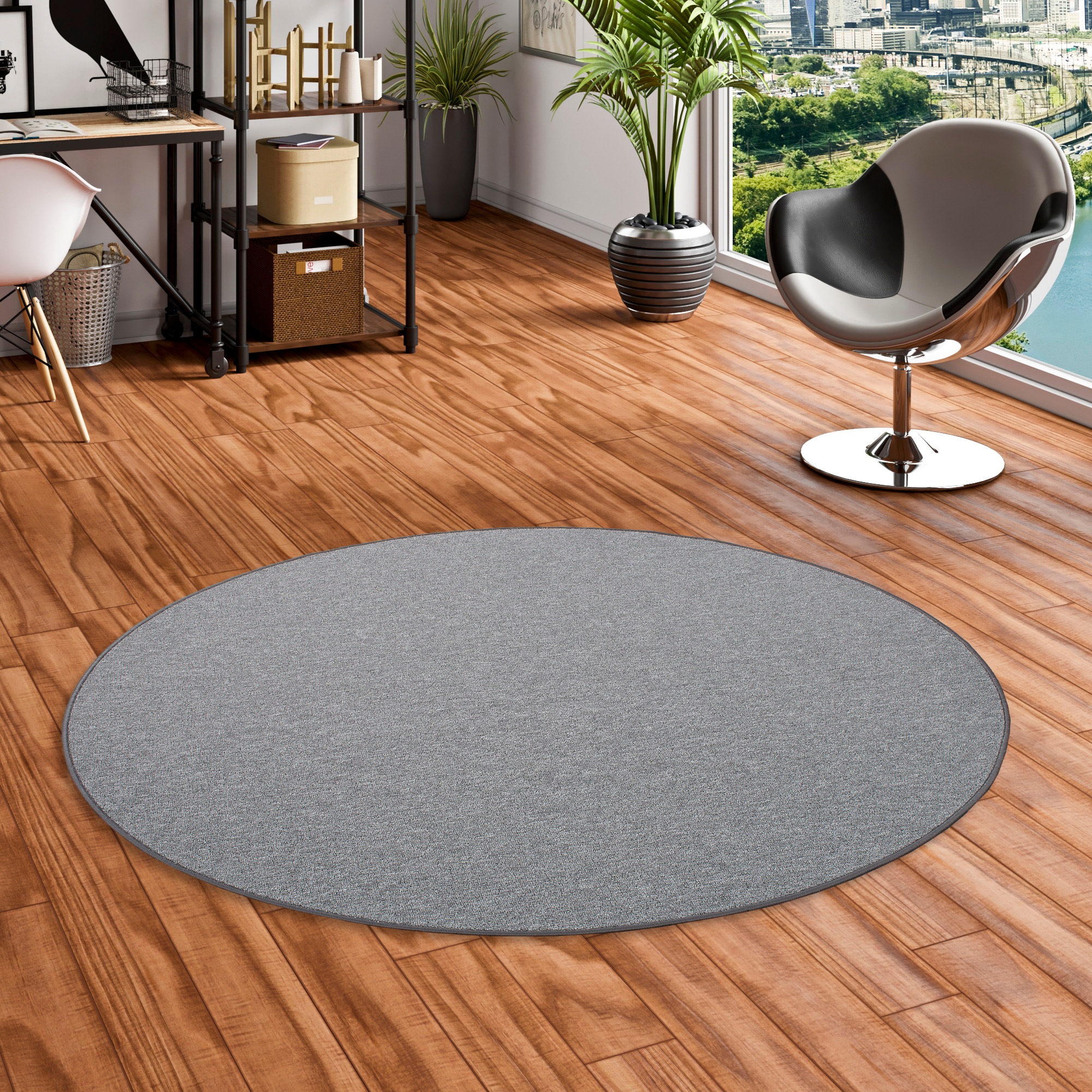 my home Teppich »Fortis«, rund, 5 mm Höhe, Uni Farben, Schlinge, gekettelt, strapazierfähig, Wohnzimmer