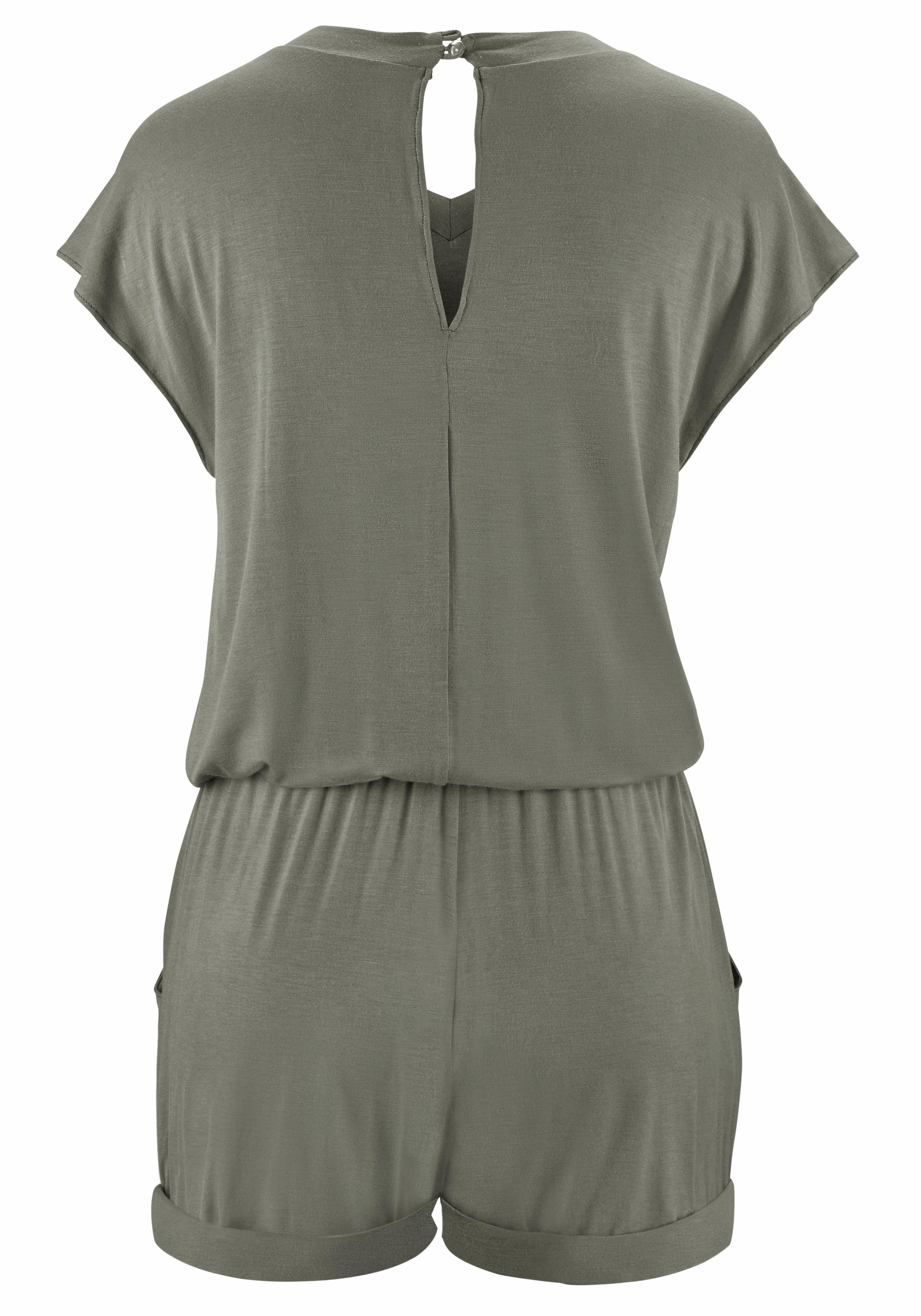 LASCANA Kurzoverall mit V-Ausschnitt, elastischer Jumpsuit mit Taschen