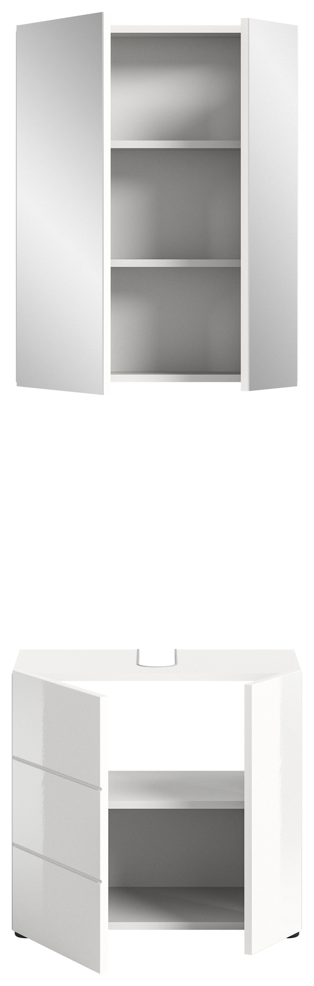welltime Badmöbel-Set »BIEL, TOPSELLER, 2 teilig, inkl. Beleuchtung, MDF Front, Rillenoptik«, (2 St., best. aus: Waschbeckenunterschrank, Spiegelschrank inkl. Beleuchtung), Badmöbel, Kombination, Kombi, Badezimmer, Badkombination, Badschrank