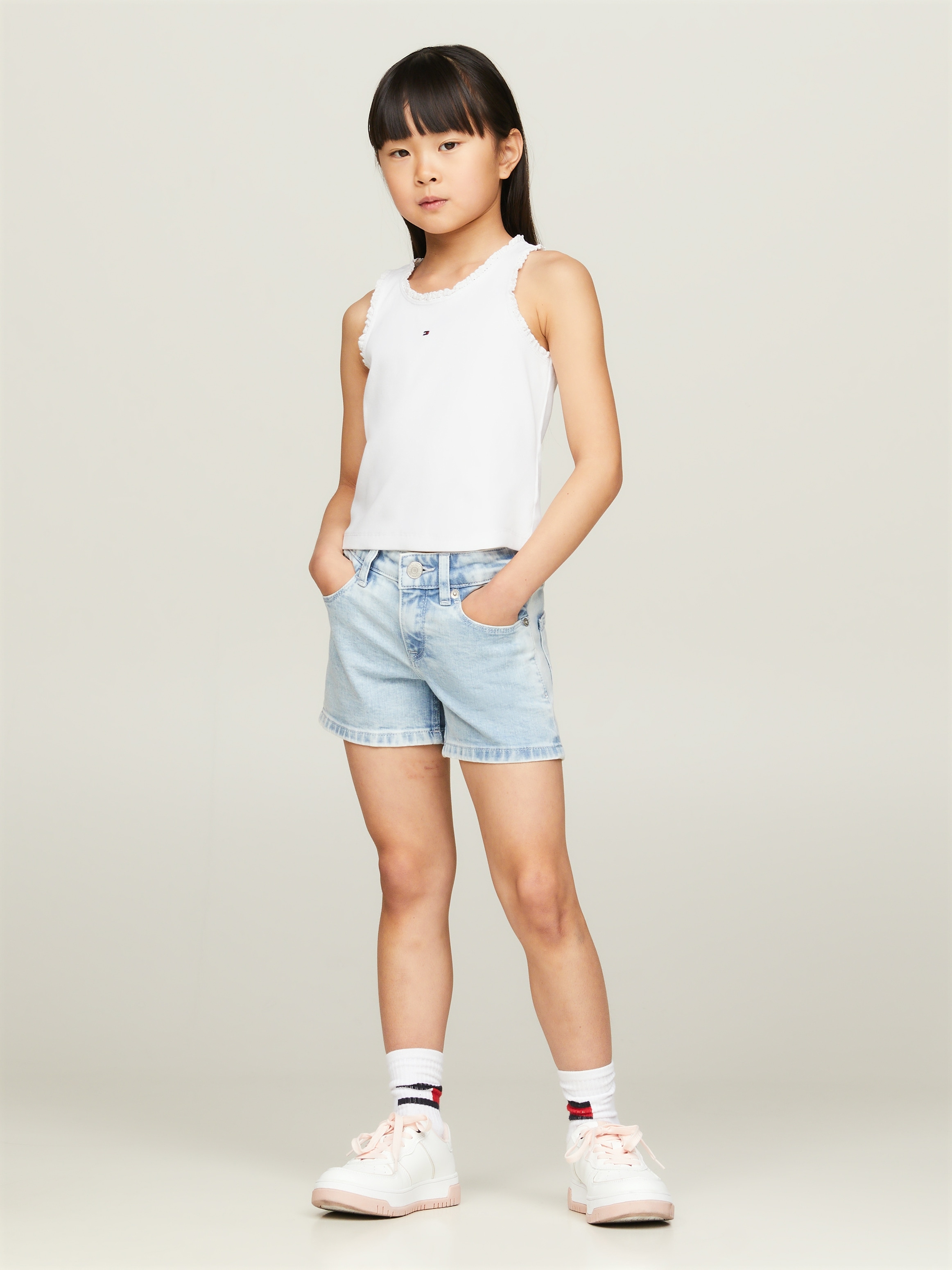 Tommy Hilfiger Tanktop »ESSENTIAL RIB LACE TANK TOP«, Kinder bis 16 Jahre, Rüsche am Auschnitt & Ärmel