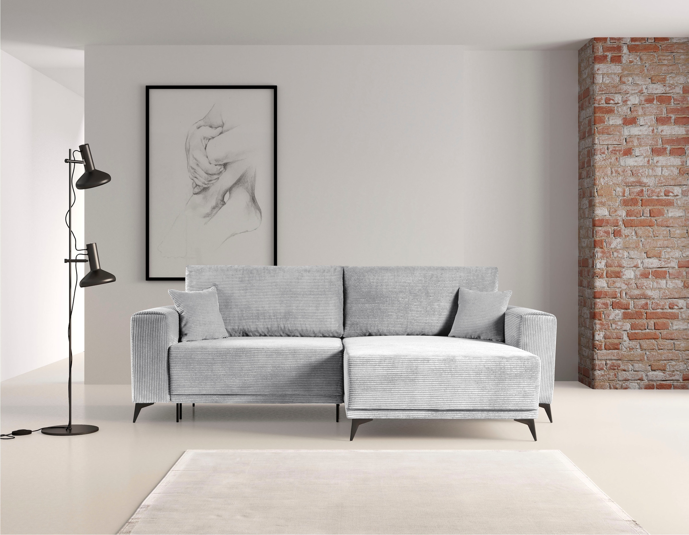 WERK2 Ecksofa "Scandic L-Form", Moderne Eckcouch in Cord, Sofa mit Schlaffu günstig online kaufen