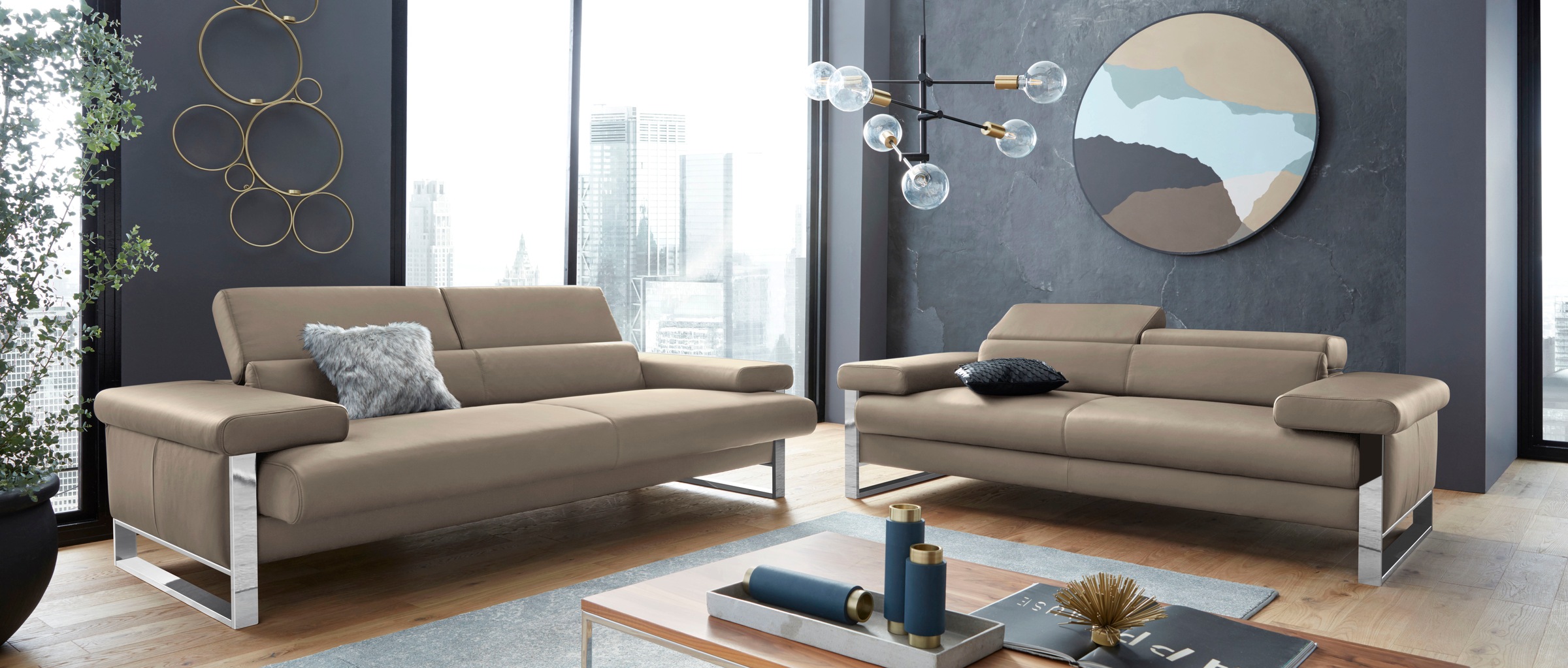 W.SCHILLIG 2-Sitzer »finn«, German Design Award 2016, Fußgestell Chrom glänzend, Breite 230 cm
