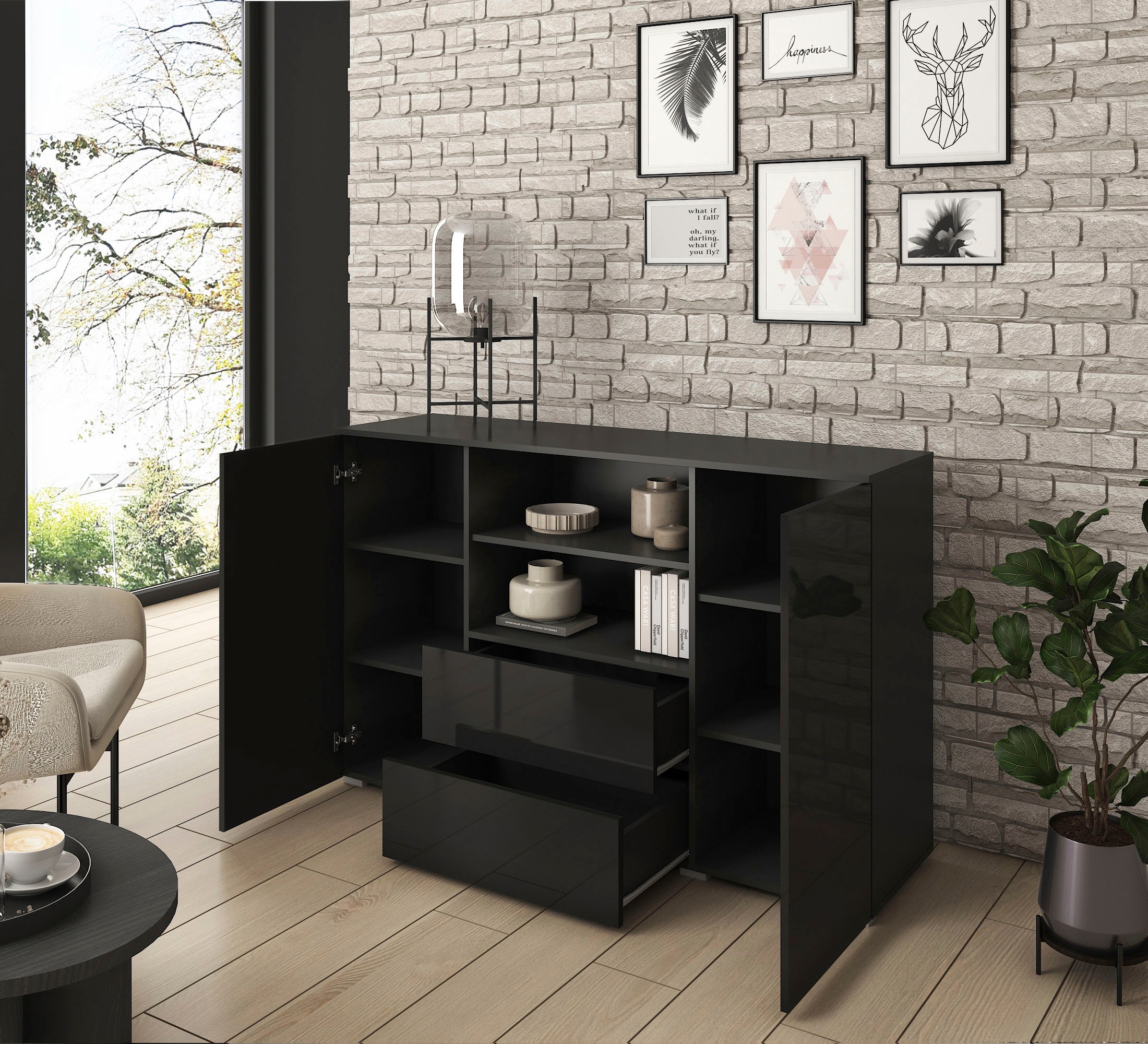INOSIGN Sideboard »PARIS«, (1 St.), Moderne 140cm breite grifflose Kommode, vielseitig einsetzbar