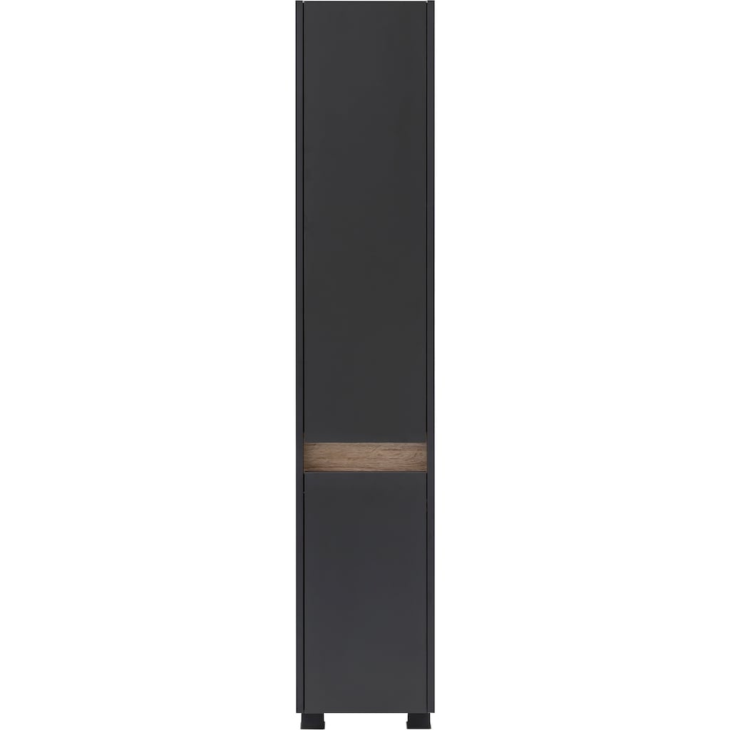 Schildmeyer Hochschrank »Cosmo«, Höhe 164,5 cm, Badezimmerschrank mit griffloser Optik, Blende im modernen Wildeiche-Look, wechselbarer Türanschlag