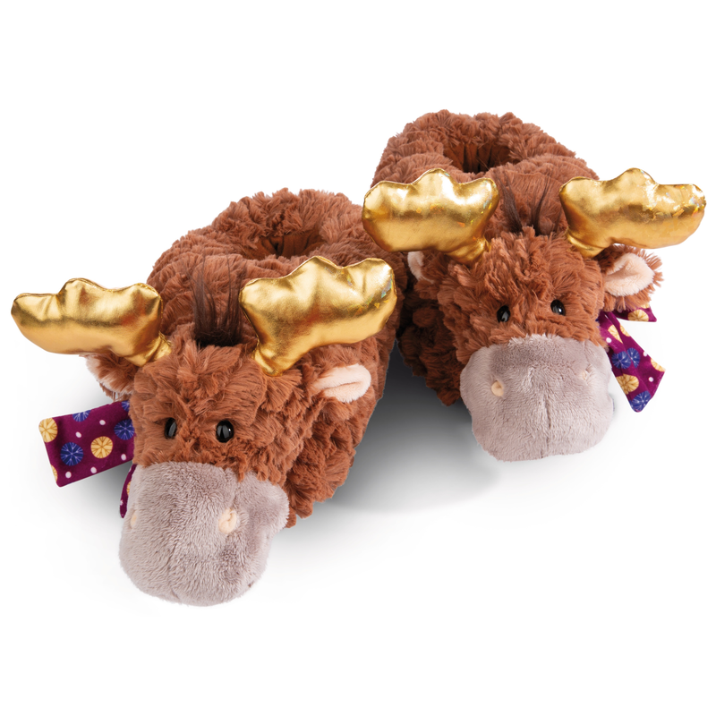 NICI Plüsch Hausschuhe »ELCH THURE« Hausschuh mit goldfarbenen Geweih braun-goldfarben 38/41 38/41 Süßer Hausschuh zum Schlupfen