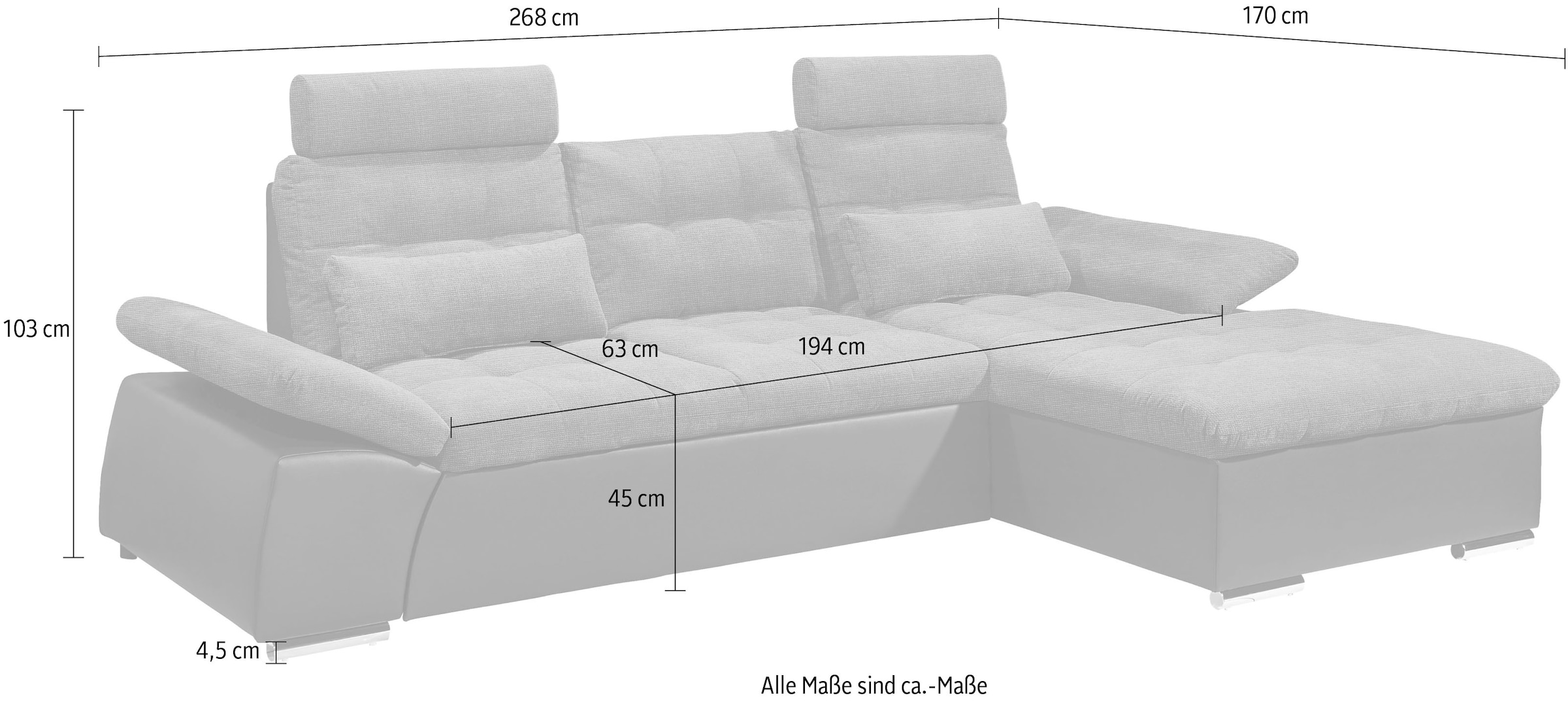 ED EXCITING DESIGN Ecksofa »Jakarta L-Form«, mit Bettfunktion, Armteilverstellung, Kopfstützen & 2 Nierenkissen