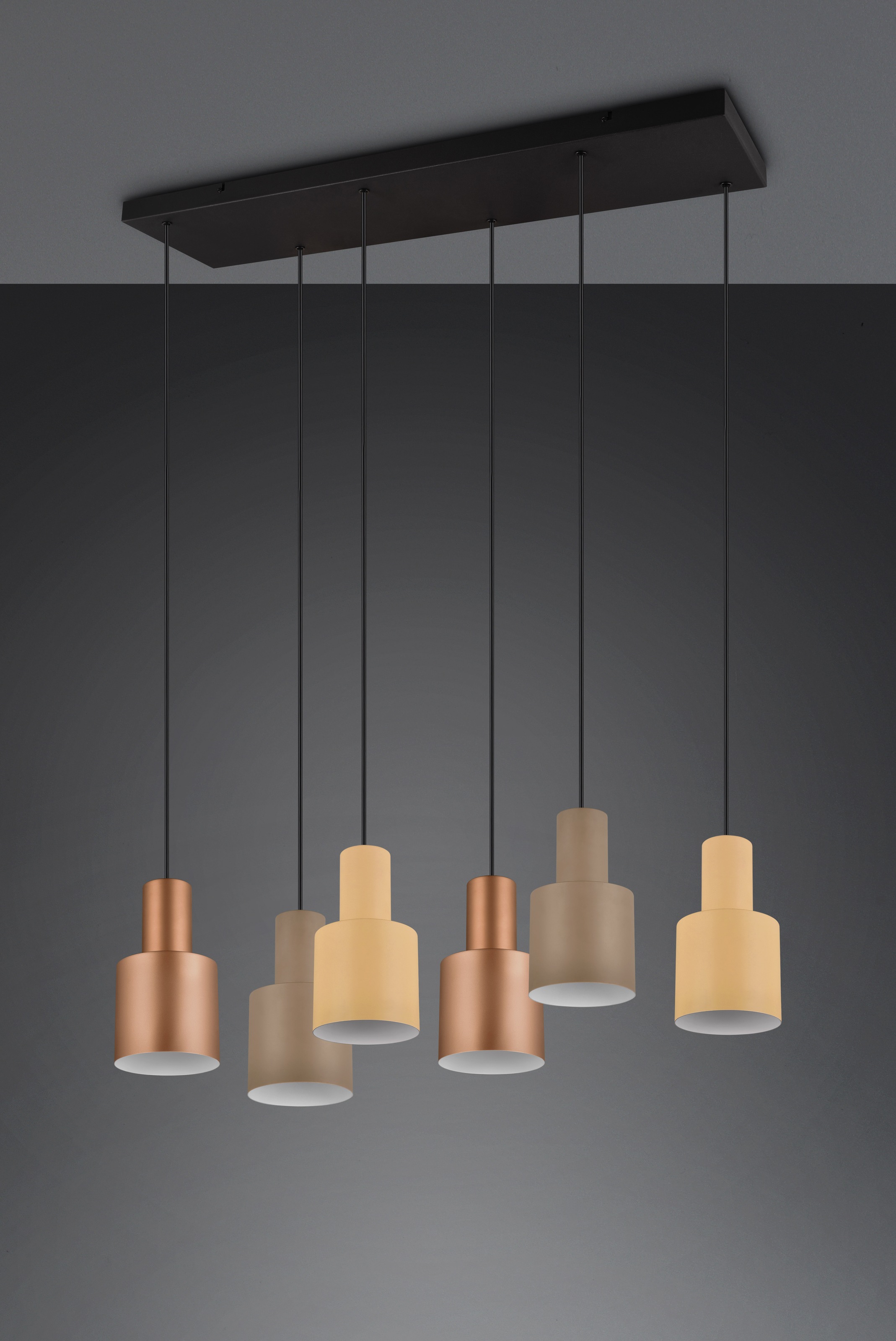 TRIO Leuchten Pendelleuchte »AGUDO, Hängelampe 6-flammig exkl 6xE27 max 40W höhenverstellbar«, 6 flammig, Leuchtmittel E27 | Leuchtmittel wechselbar, mehrfarbige Lampenschirme in beige taupe & coffee, Esszimmerlampe